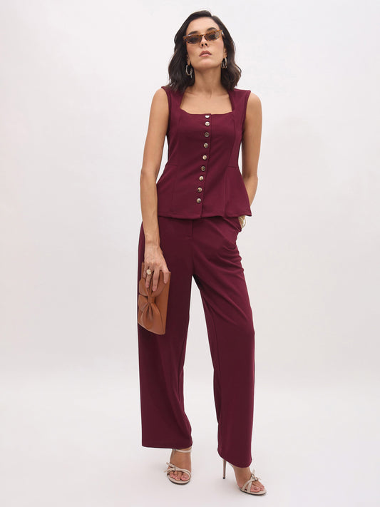 Women Burgundy Cross Pocket Pants