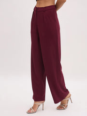 Women Burgundy Cross Pocket Pants
