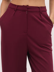 Women Burgundy Cross Pocket Pants