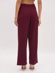 Women Burgundy Cross Pocket Pants