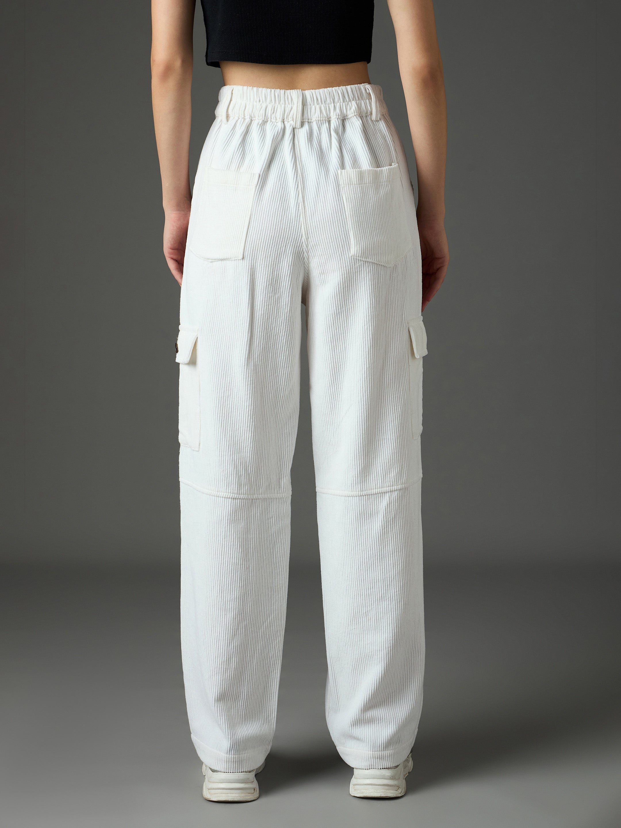White Corduroy Straight Fit Cargo Pants SASSAFRAS