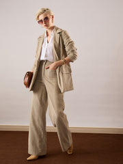 Beige Corduroy Front Patch Pocket Wide Leg Pants SASSAFRAS