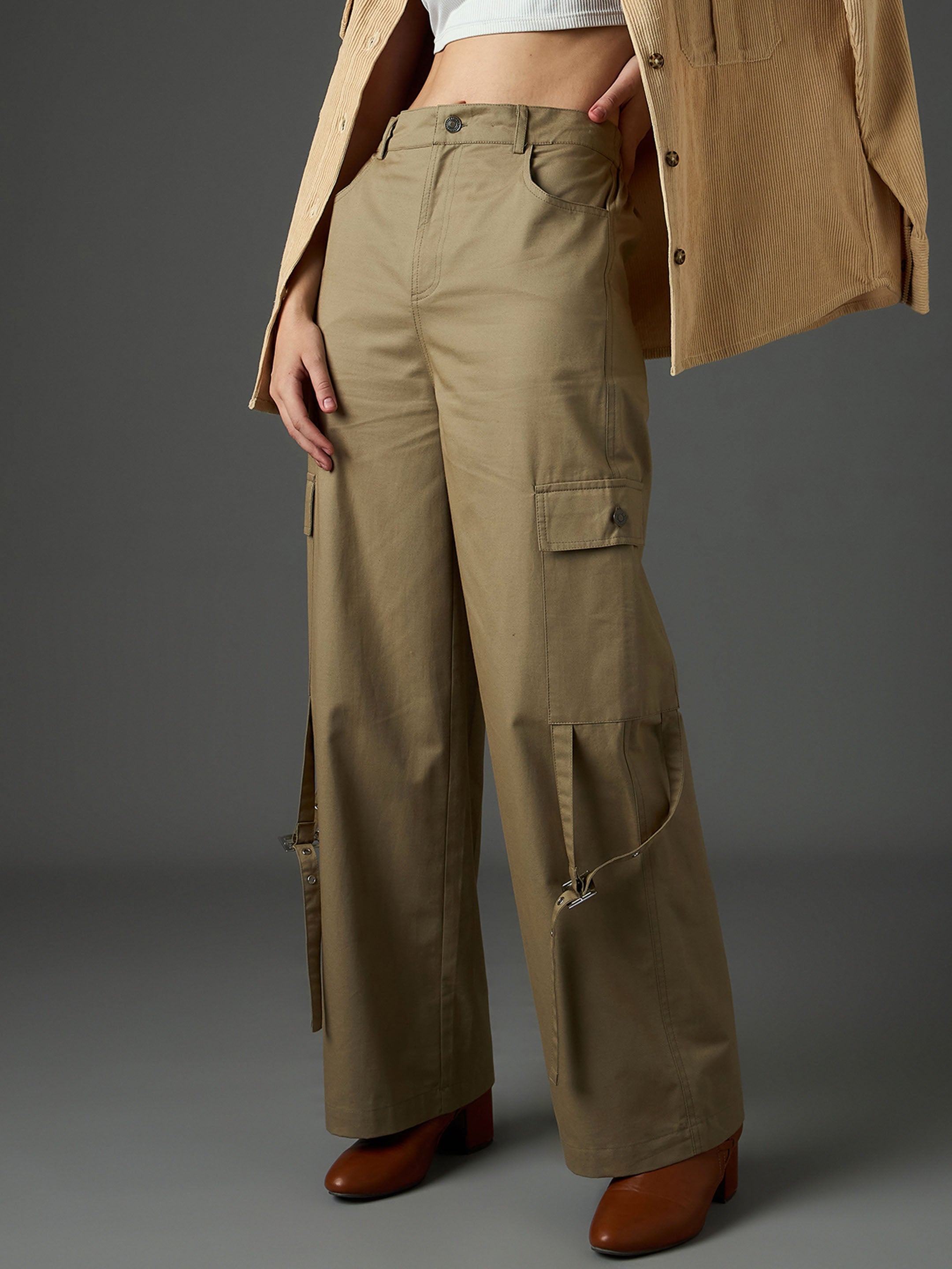 Pastel Olive Twill Pocket Loop Detail Cargo Pants SASSAFRAS