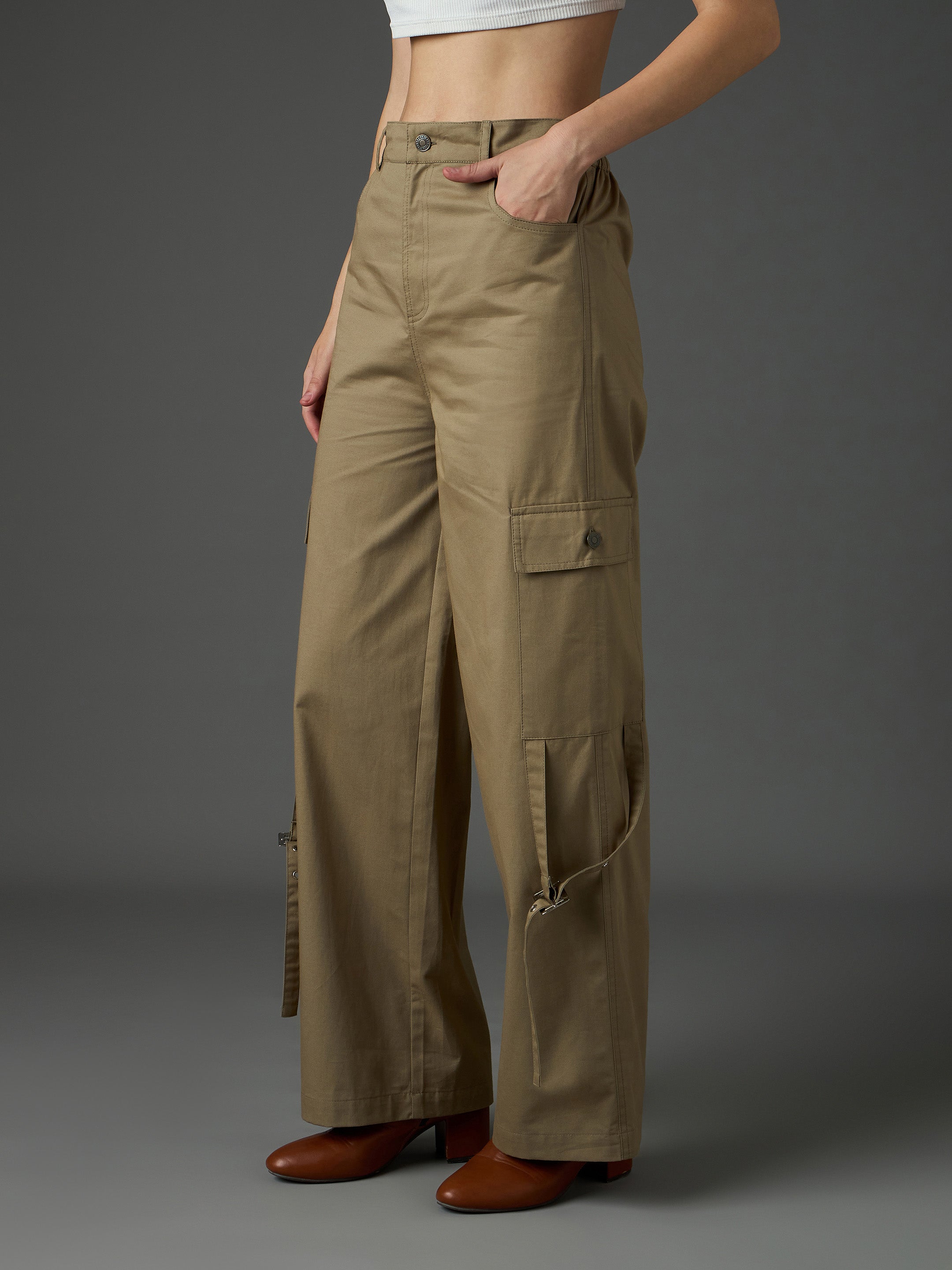 Pastel Olive Twill Pocket Loop Detail Cargo Pants SASSAFRAS