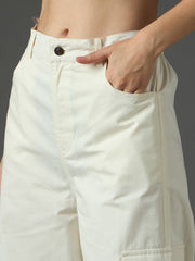 White Twill Pocket Loop Detail Cargo Pants SASSAFRAS
