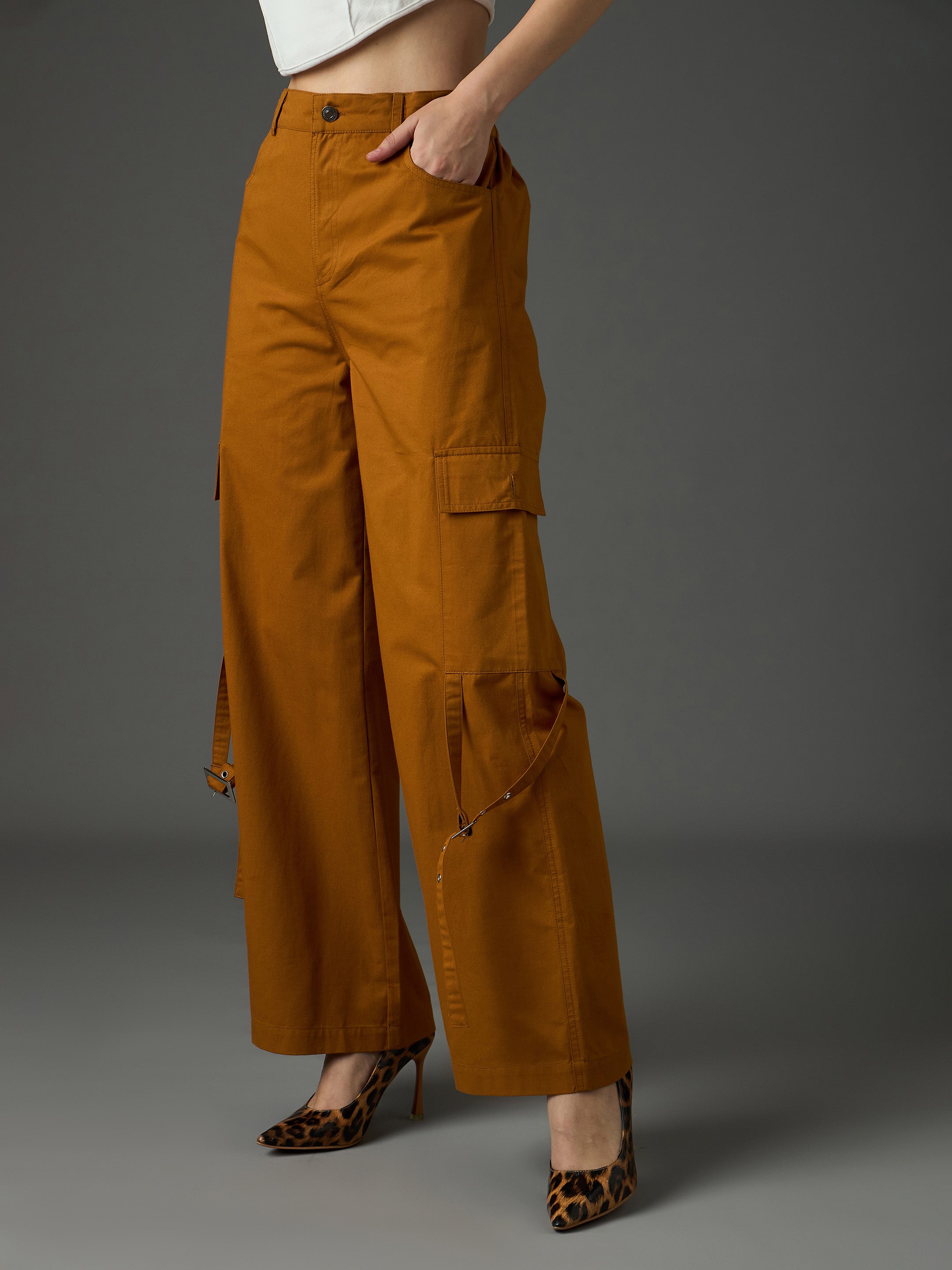 Tan Twill Pocket Loop Detail Cargo Pants SASSAFRAS