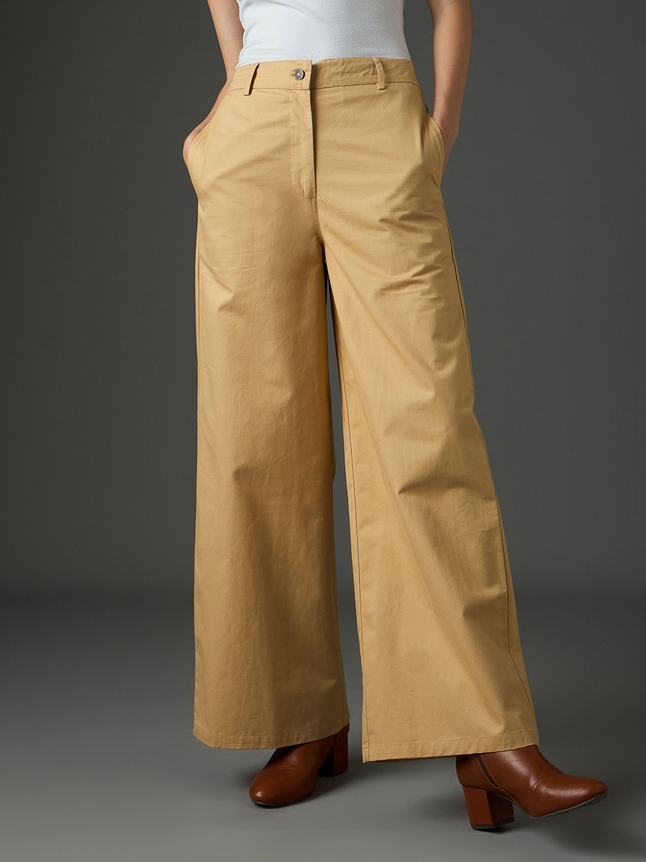 Beige Twill Flared Pants SASSAFRAS