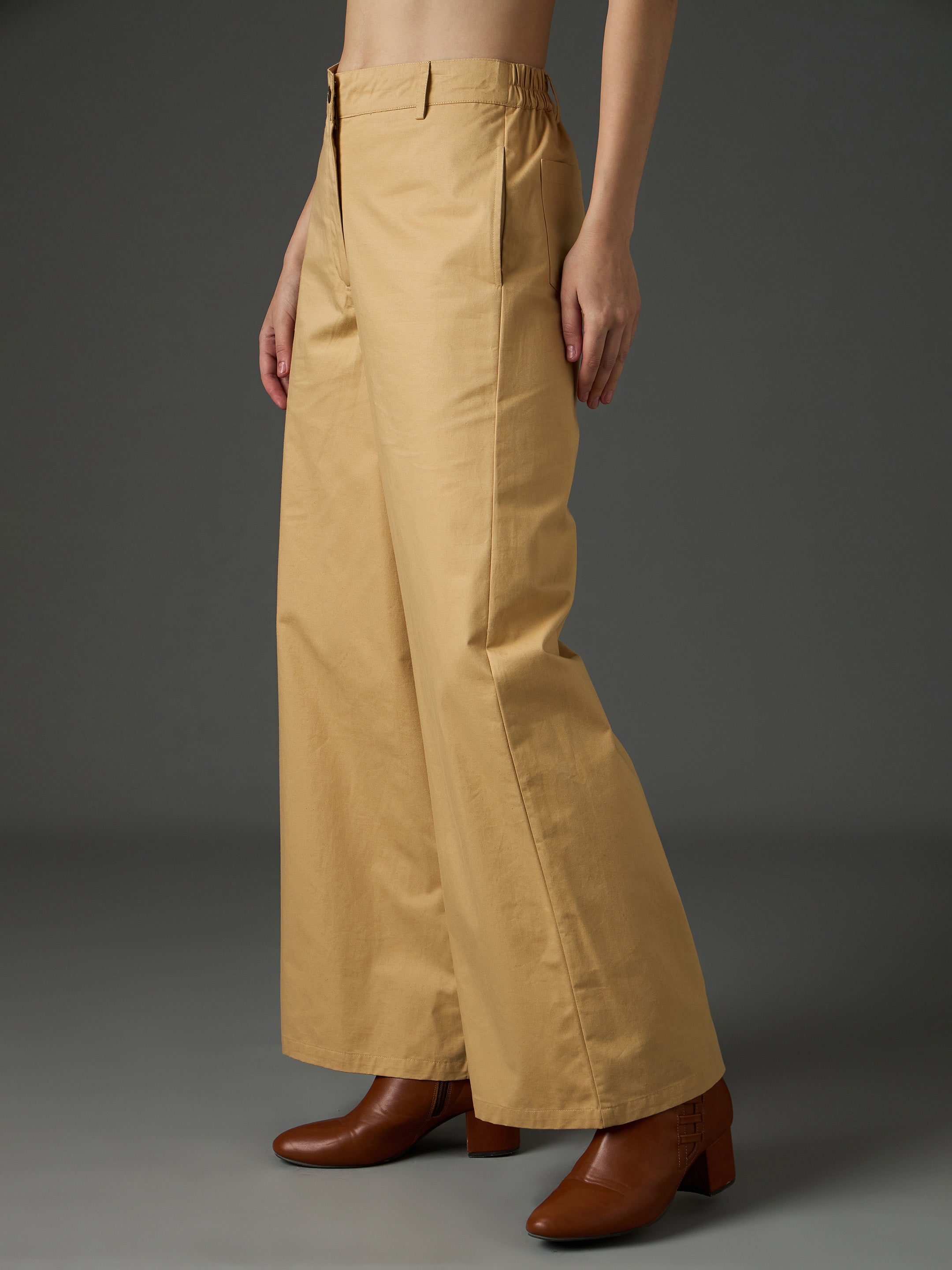 Beige Twill Flared Pants SASSAFRAS
