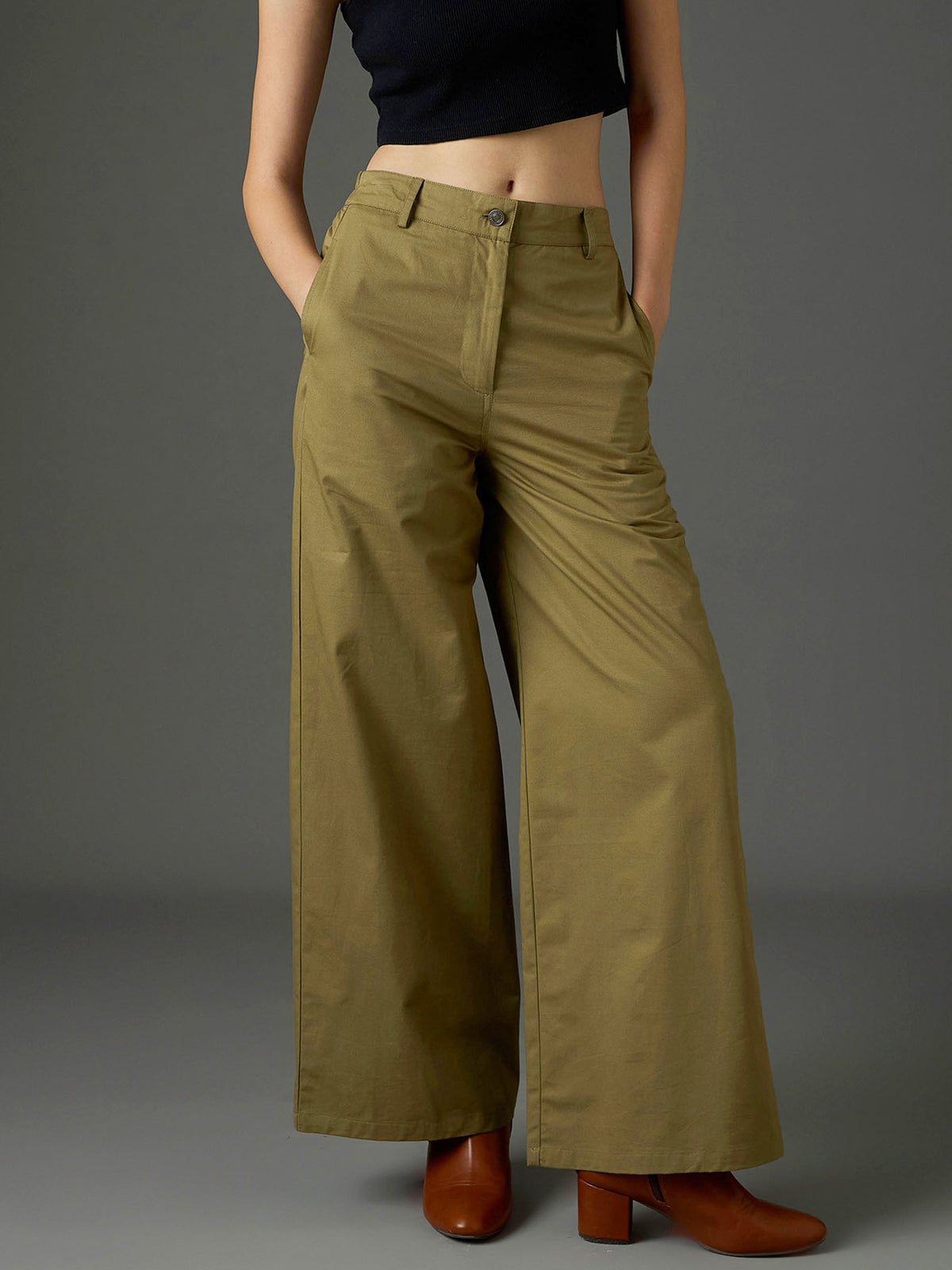 Olive Twill Flared Pants SASSAFRAS