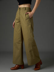 Olive Twill Flared Pants SASSAFRAS