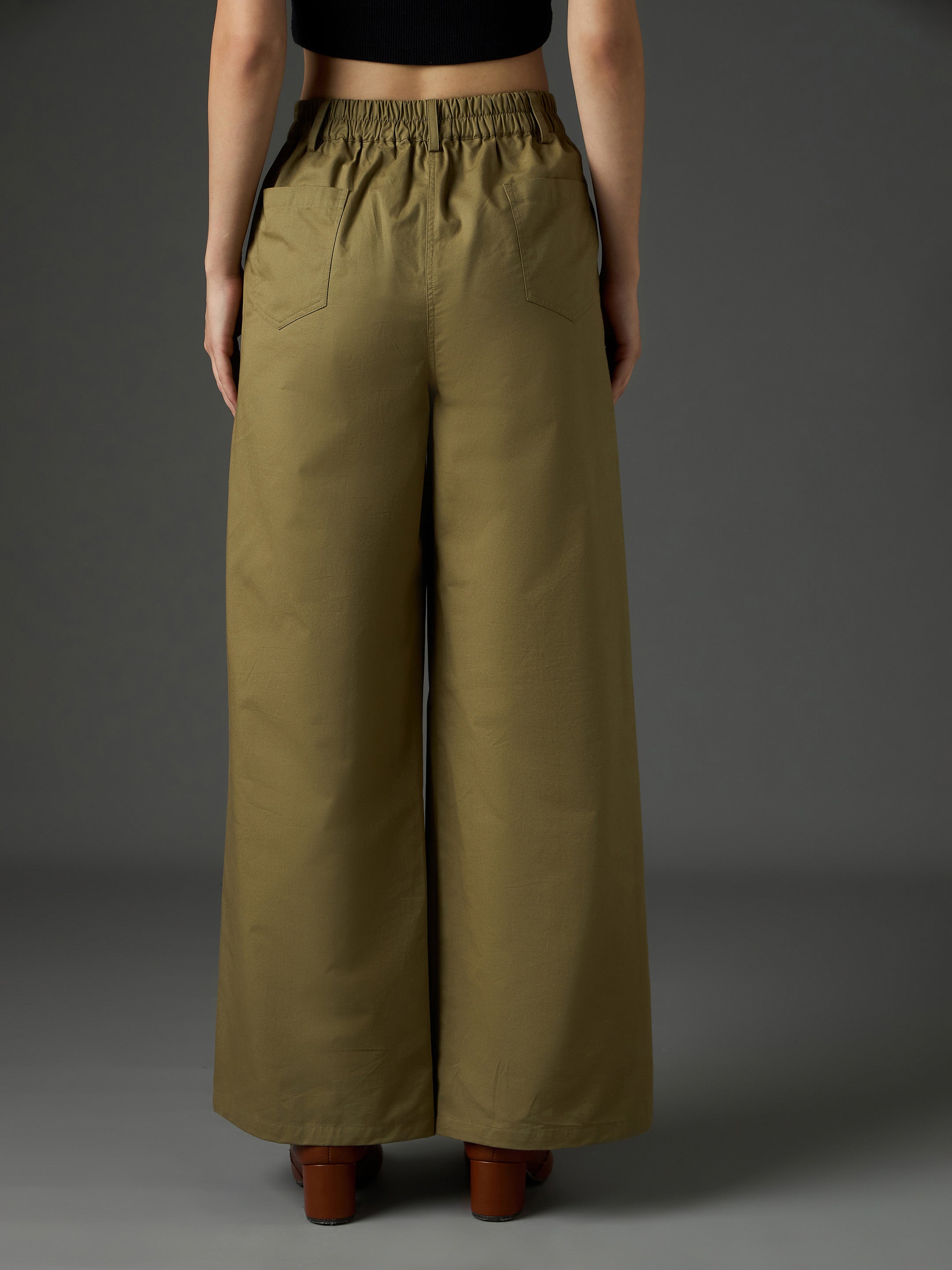 Olive Twill Flared Pants SASSAFRAS