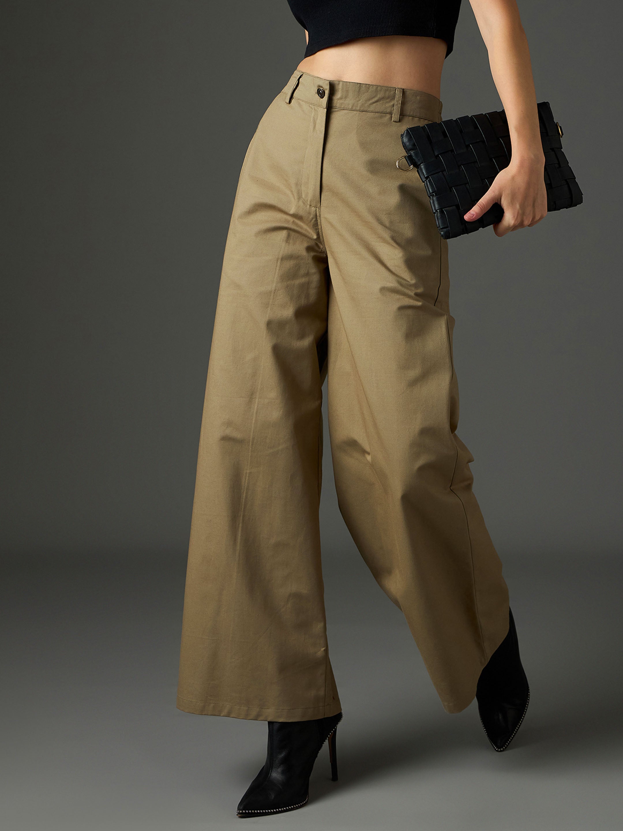 Pastel Olive Twill Flared Pants SASSAFRAS