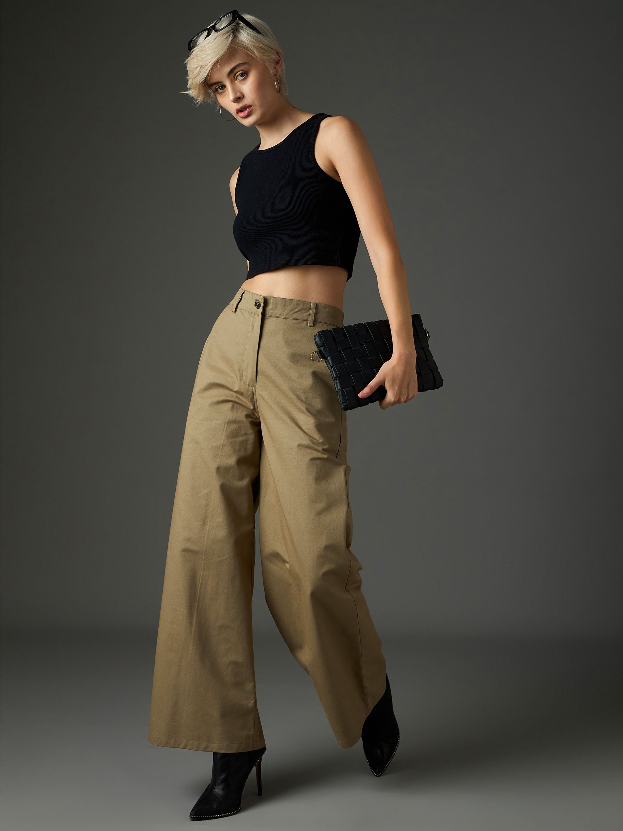Pastel Olive Twill Flared Pants SASSAFRAS