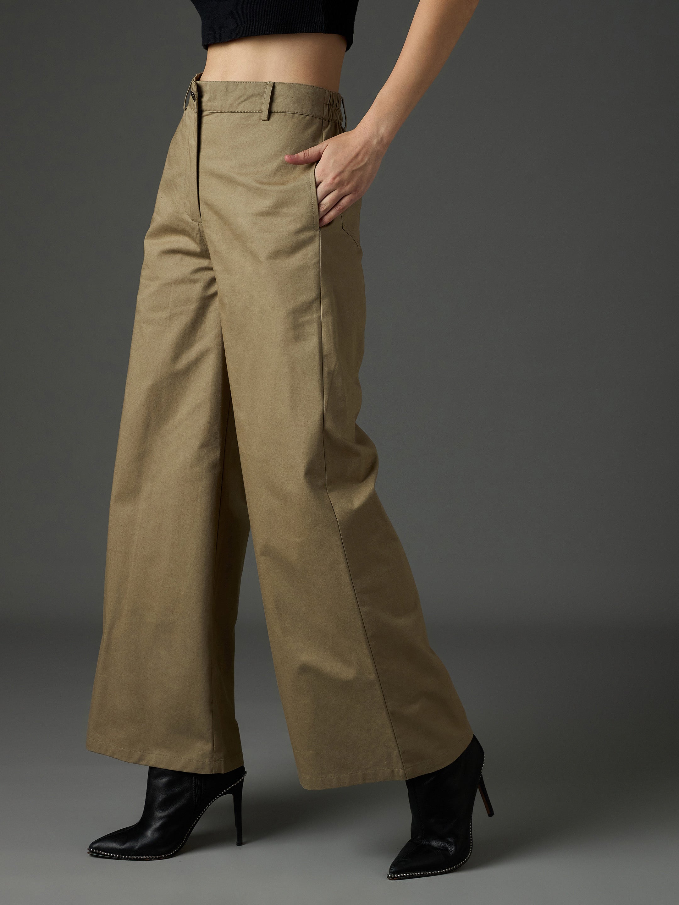 Pastel Olive Twill Flared Pants SASSAFRAS