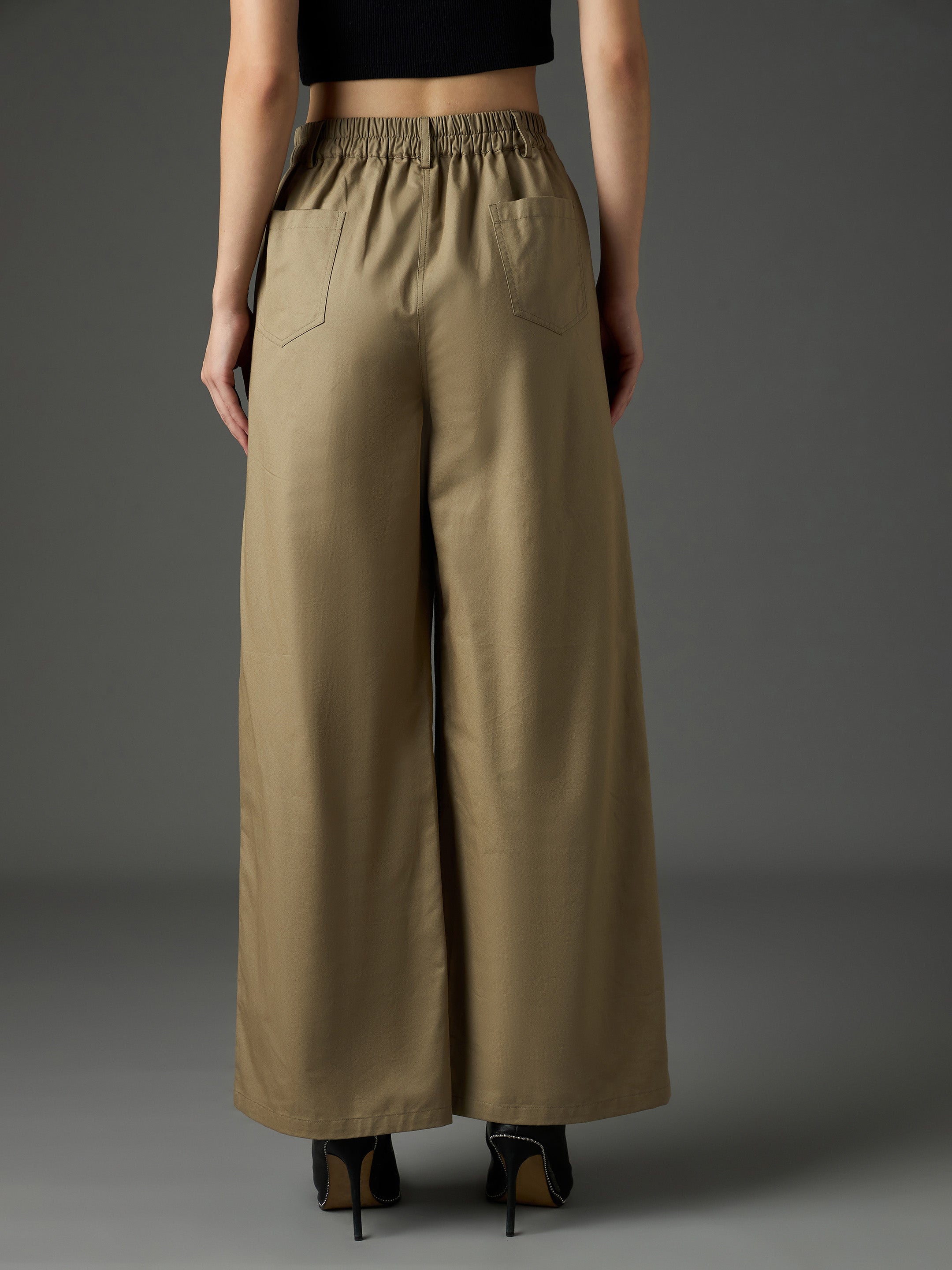 Pastel Olive Twill Flared Pants SASSAFRAS
