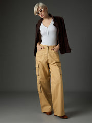 Beige Twill Box Pocket Straight Cargo Pants SASSAFRAS