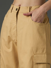 Beige Twill Box Pocket Straight Cargo Pants SASSAFRAS