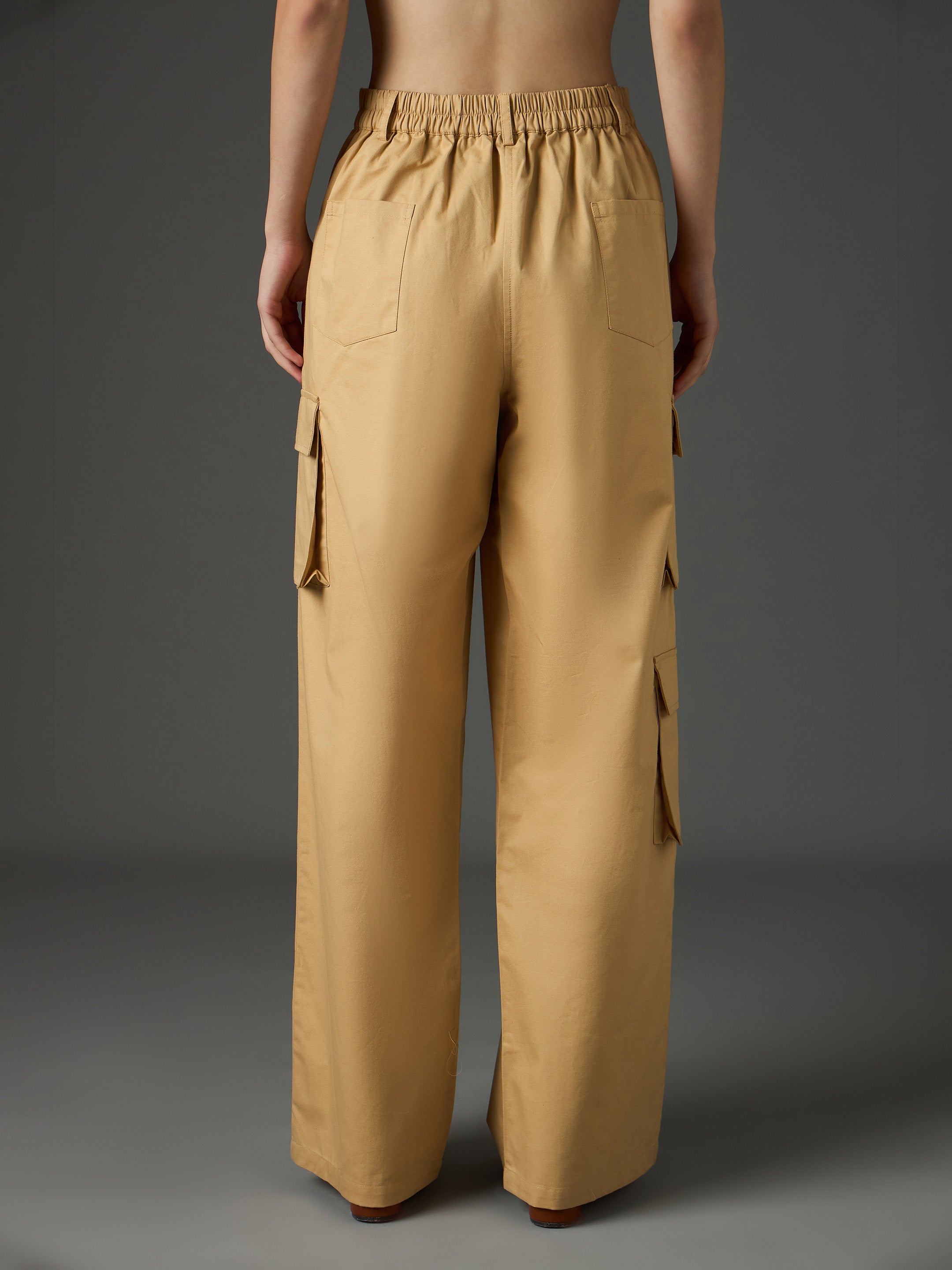 Beige Twill Box Pocket Straight Cargo Pants SASSAFRAS