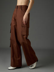 Brown Twill Box Pocket Straight Cargo Pants SASSAFRAS