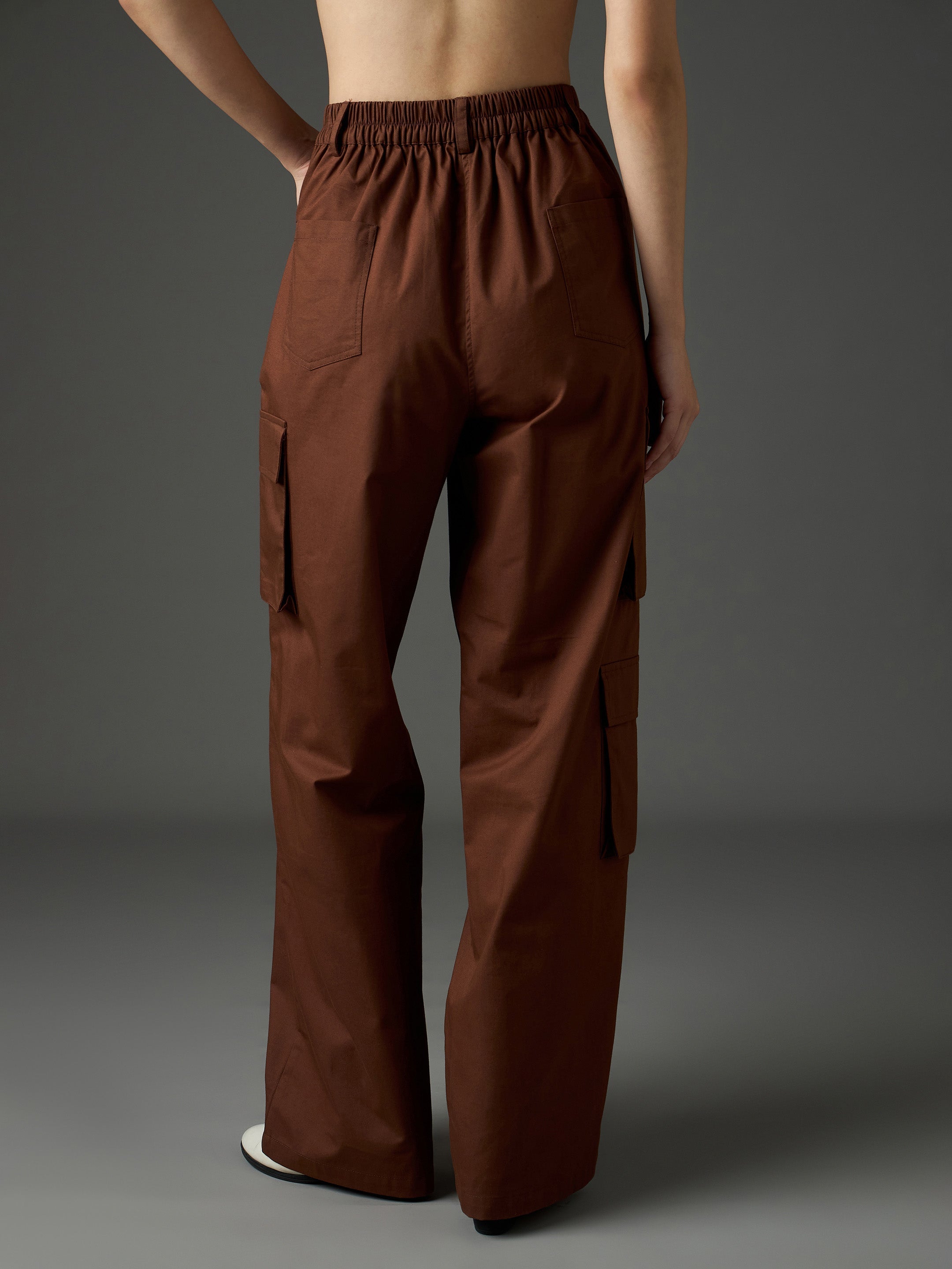 Brown Twill Box Pocket Straight Cargo Pants SASSAFRAS