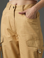 Beige Twill Zipper Pocket Cargo Straight Pants SASSAFRAS