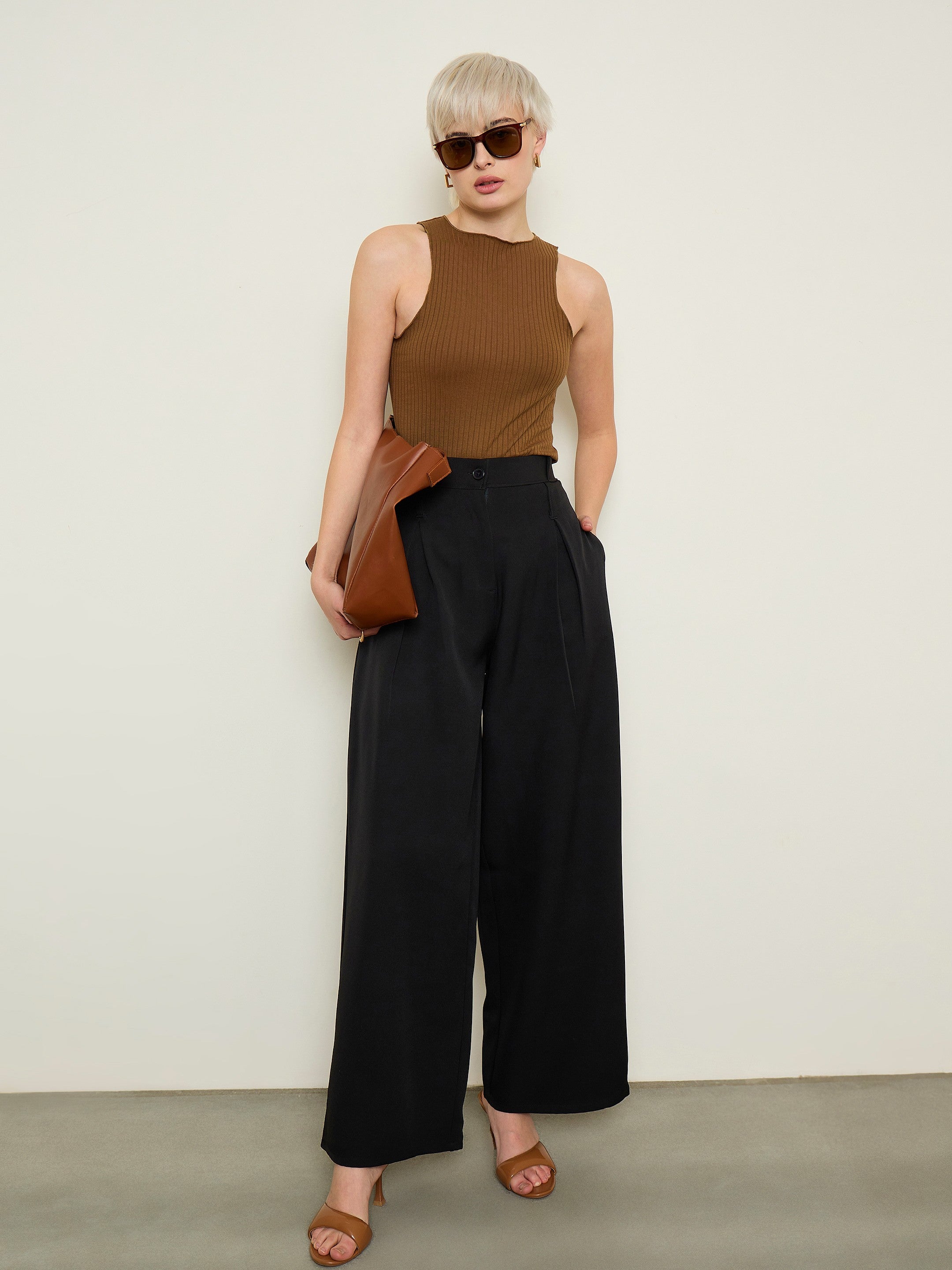 Black Inverted Pleat Relax Fit Korean Pants SASSAFRAS BASICS