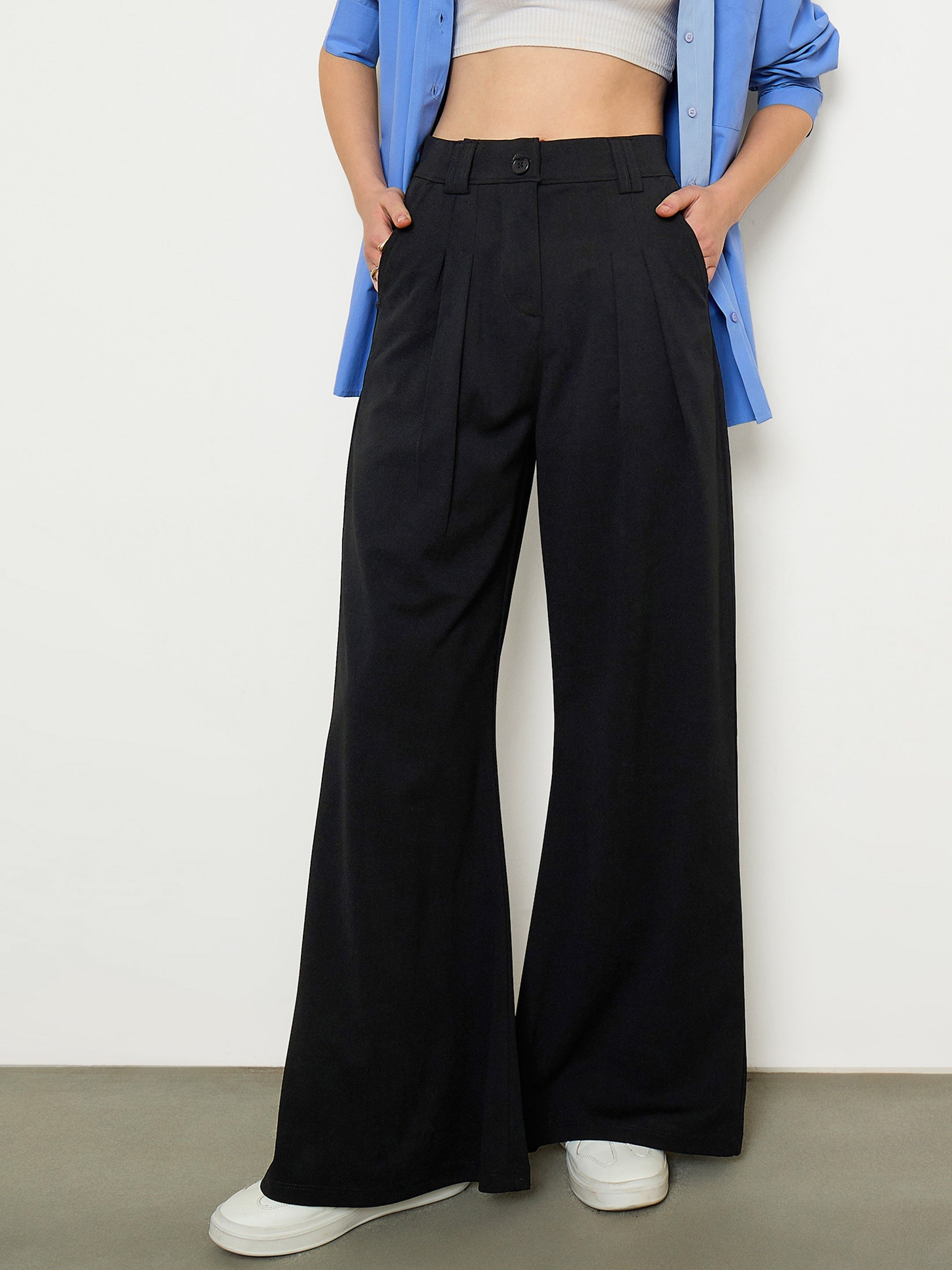Black Pleated Double Loop Korean Pants SASSAFRAS BASICS