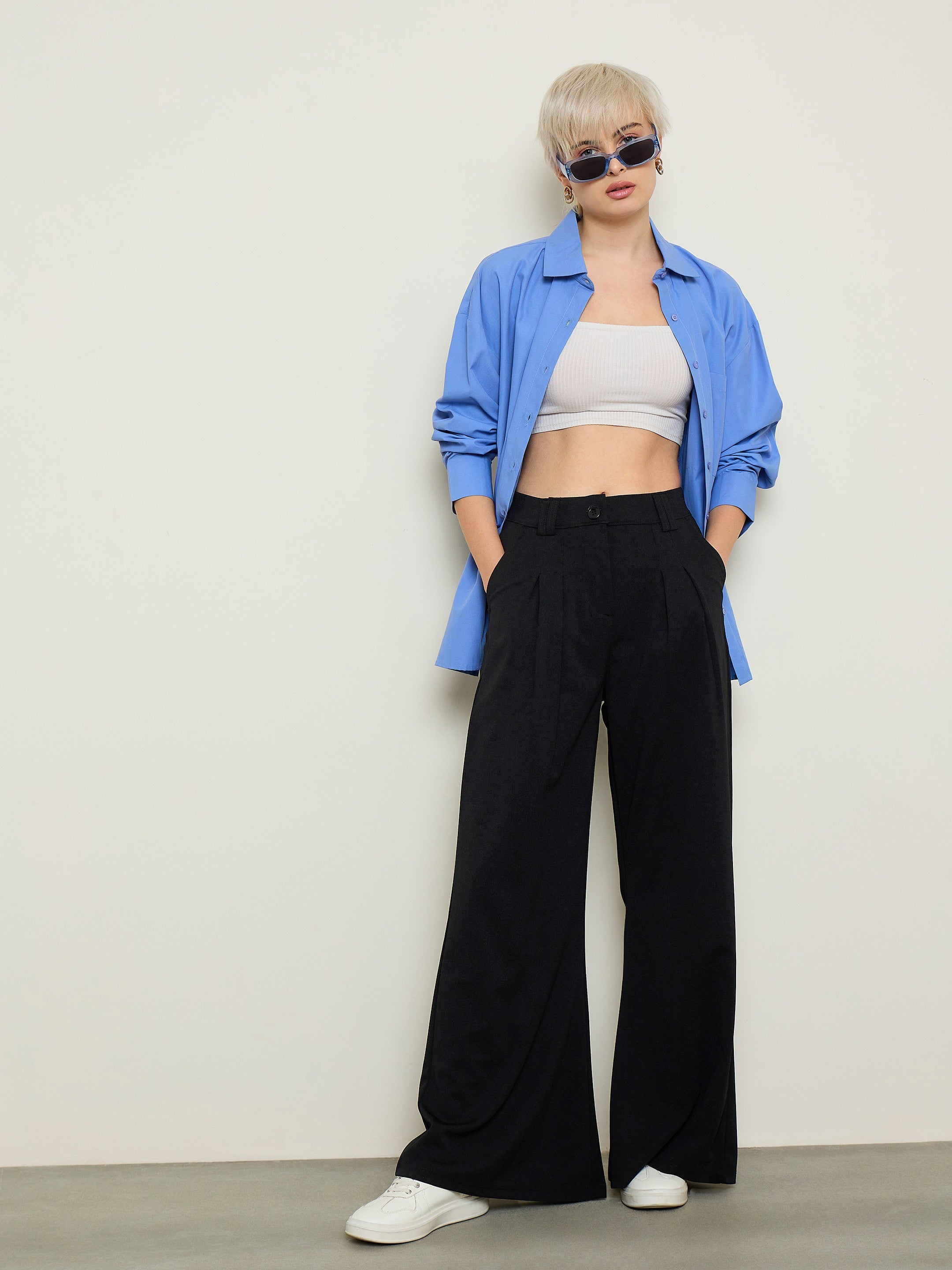 Black Pleated Double Loop Korean Pants SASSAFRAS BASICS
