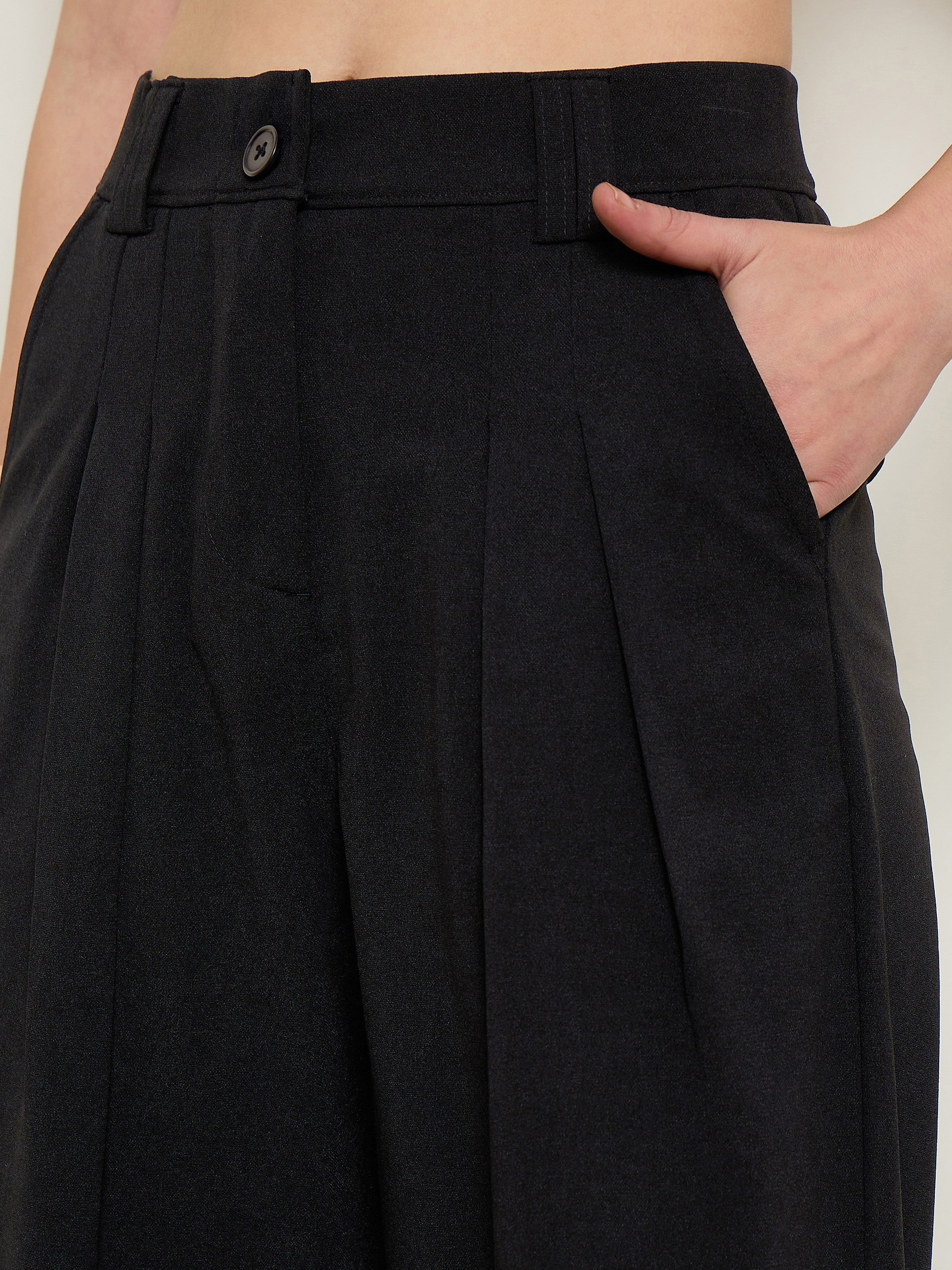 Black Pleated Double Loop Korean Pants SASSAFRAS BASICS