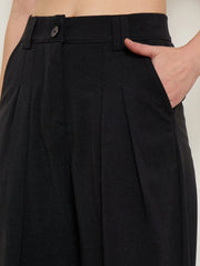 Black Pleated Double Loop Korean Pants SASSAFRAS BASICS