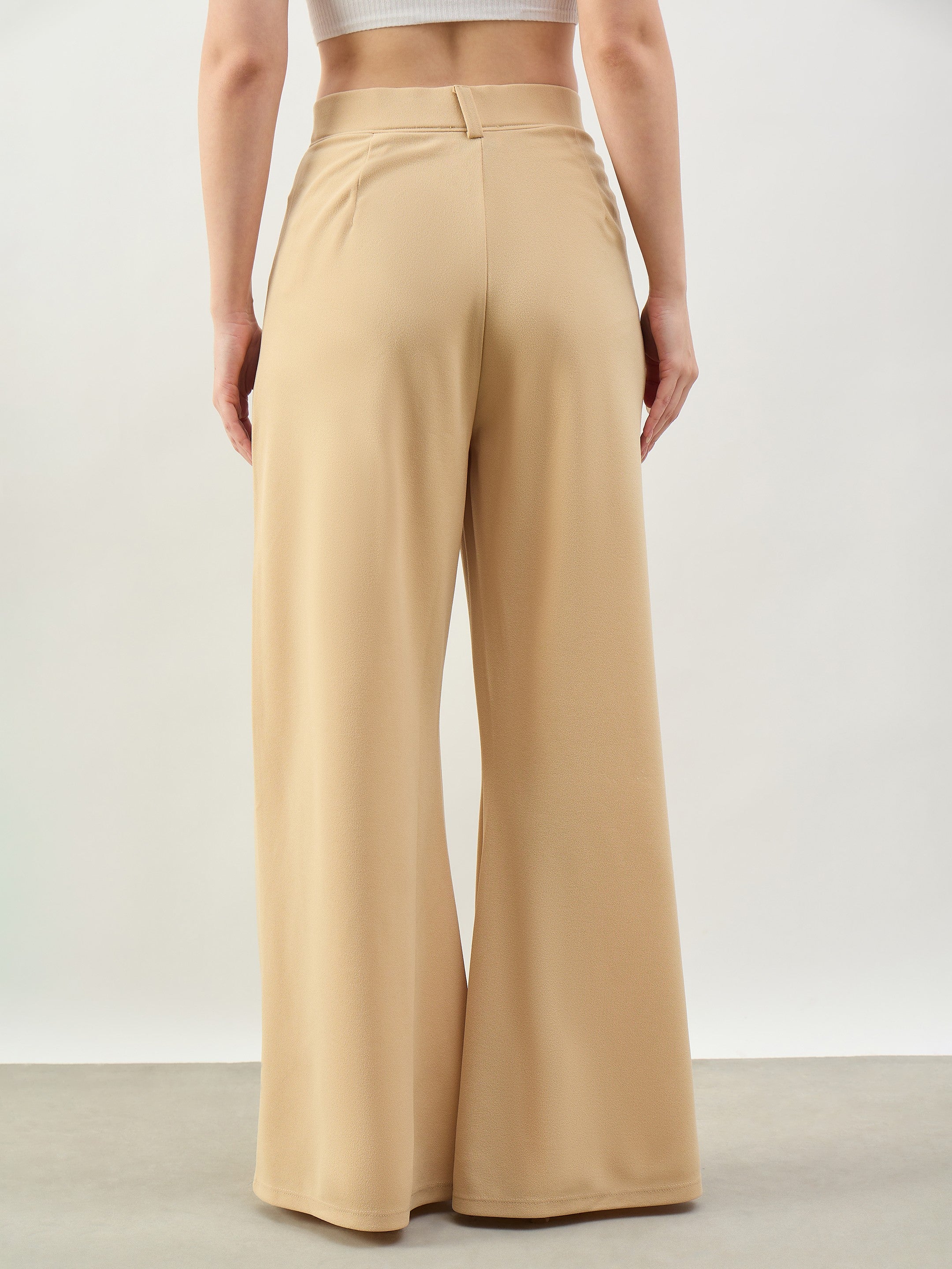 Beige Pleated Double Loop Korean Pants SASSAFRAS BASICS