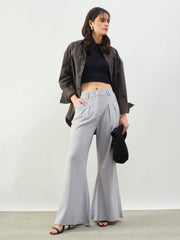 Grey Pleated Double Loop Korean Pants SASSAFRAS BASICS