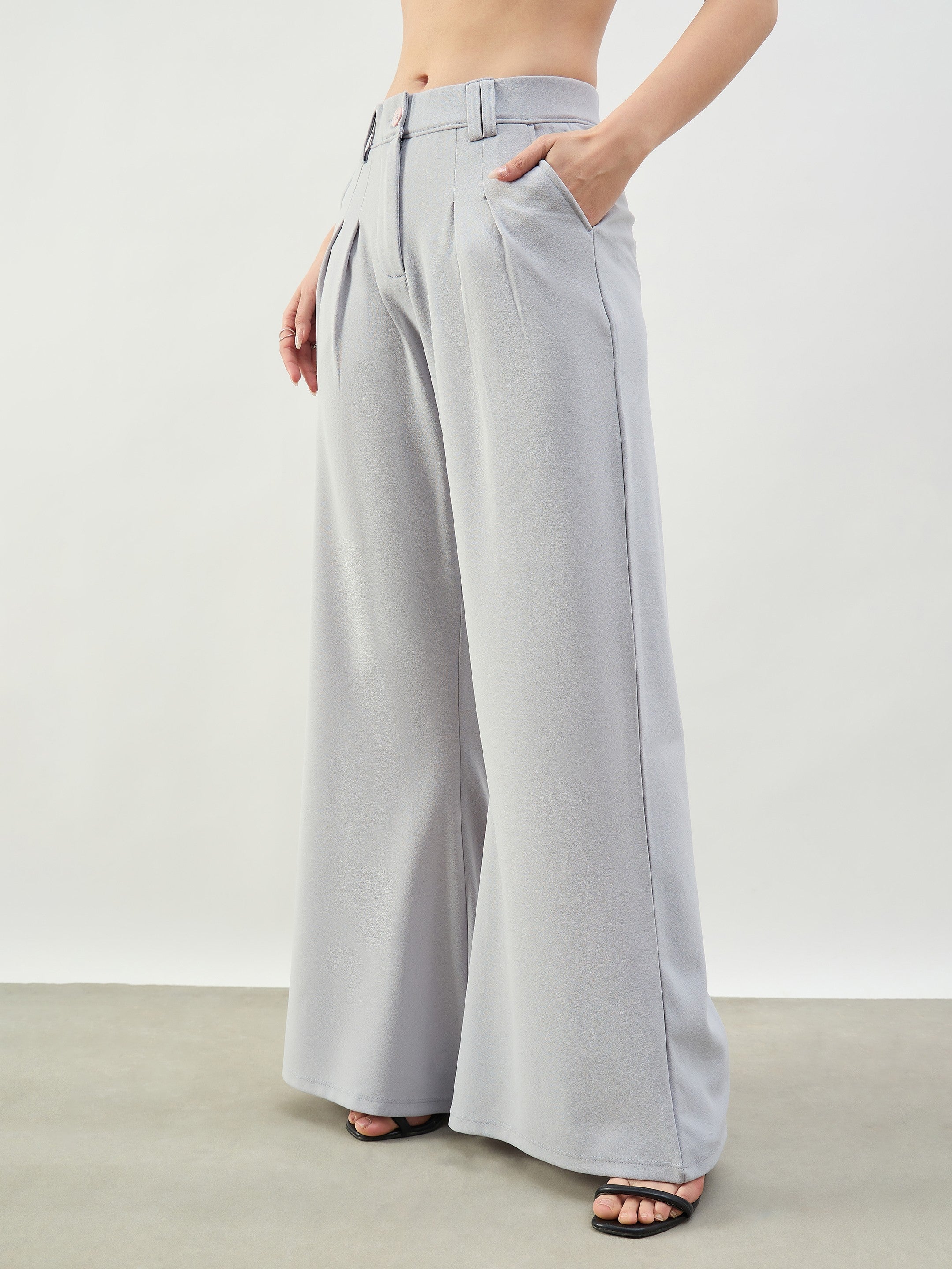 Grey Pleated Double Loop Korean Pants SASSAFRAS BASICS