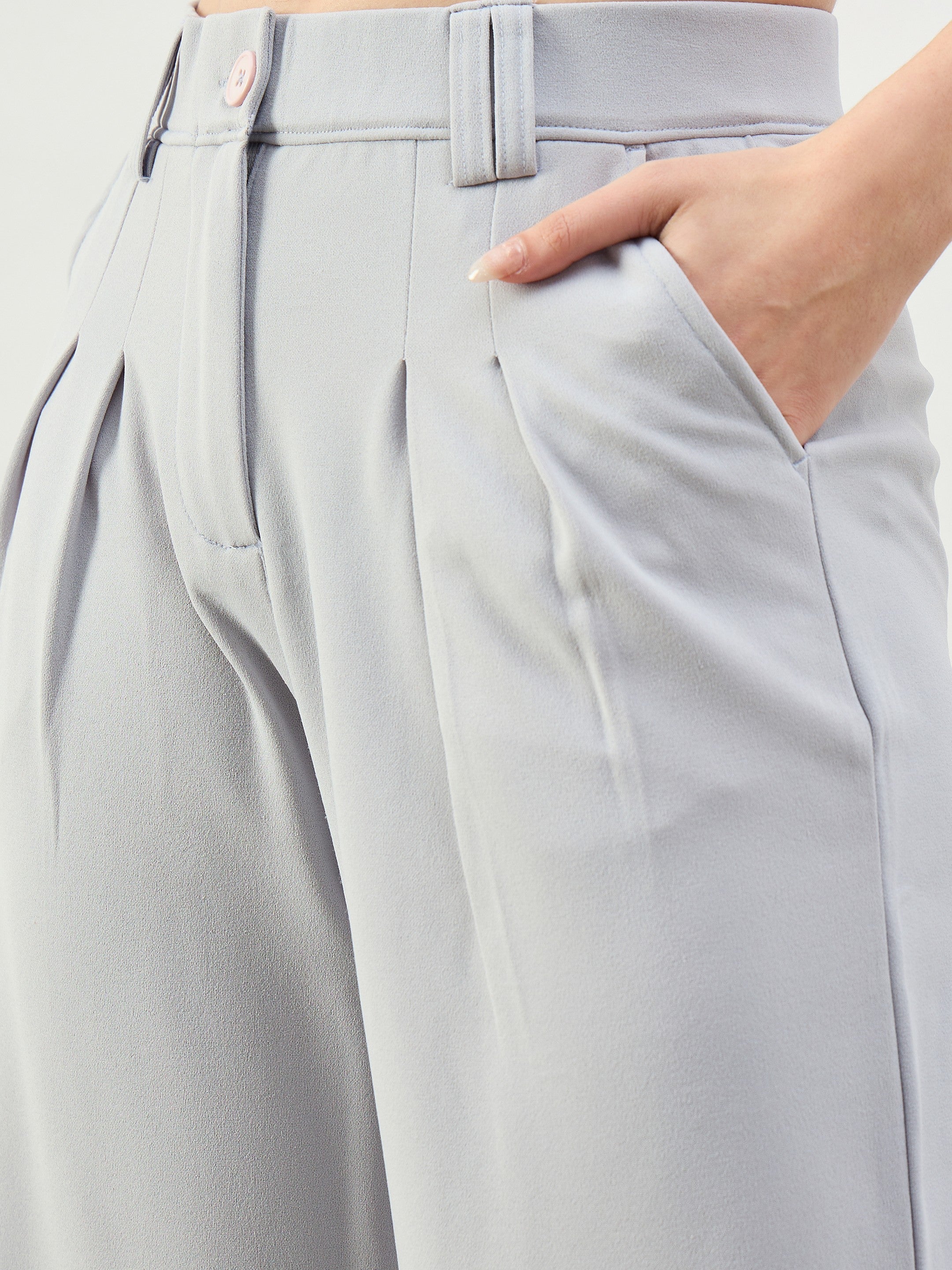 Grey Pleated Double Loop Korean Pants SASSAFRAS BASICS
