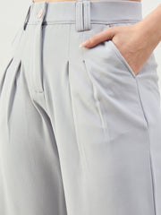 Grey Pleated Double Loop Korean Pants SASSAFRAS BASICS