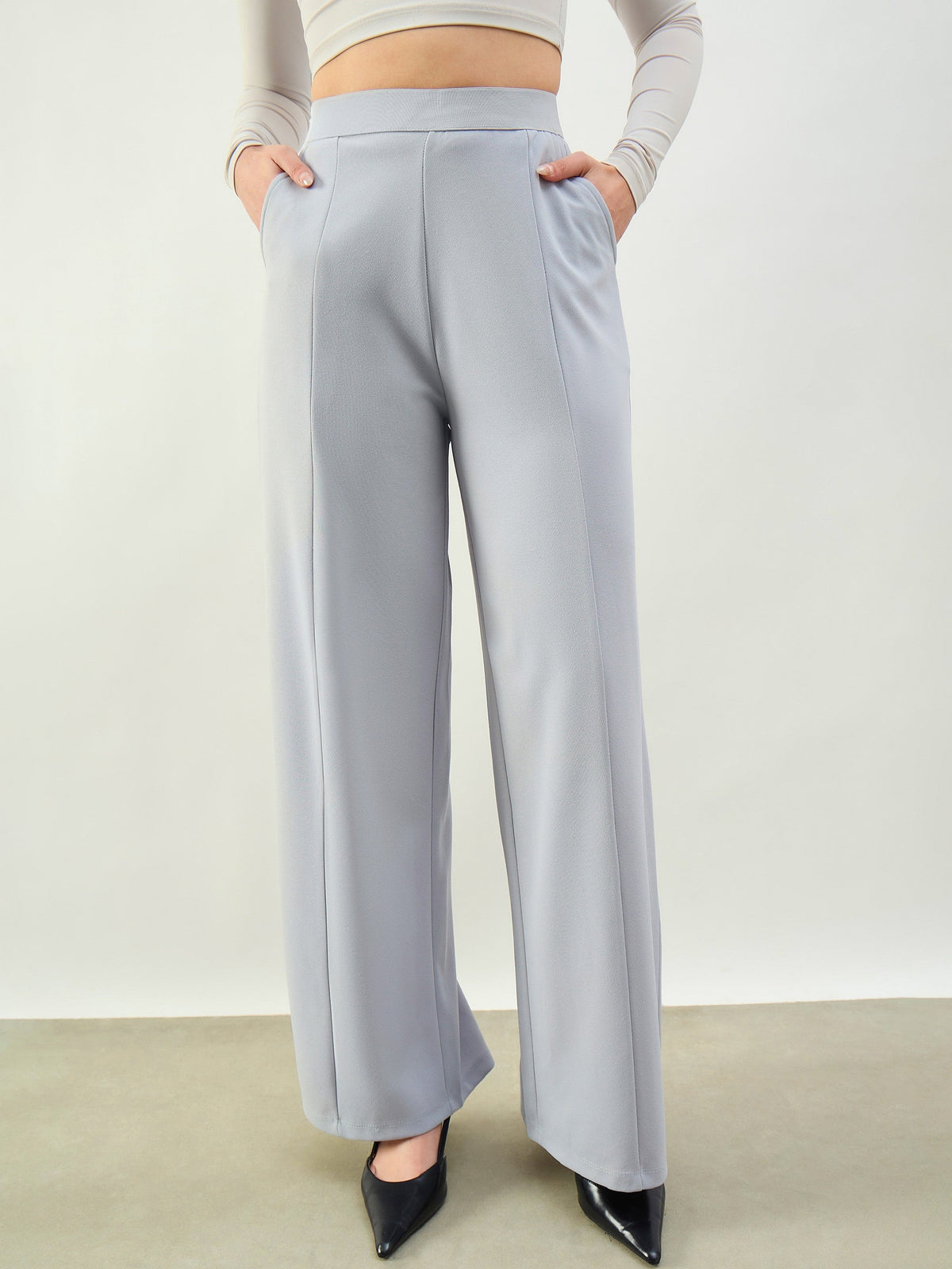 Grey Elasticated Waist Straight Fit Korean Pants SASSAFRAS BASICS