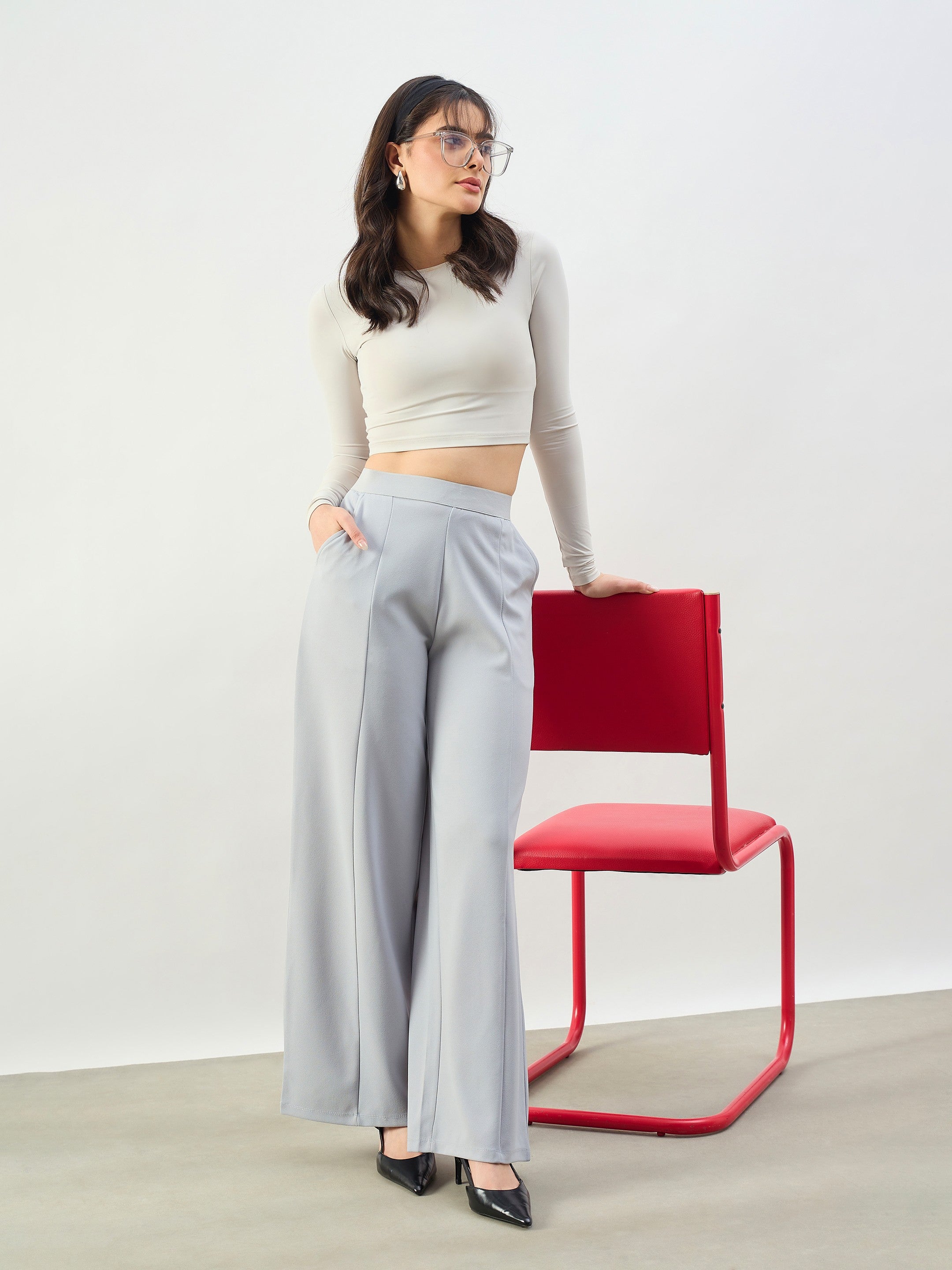 Grey Elasticated Waist Straight Fit Korean Pants SASSAFRAS BASICS