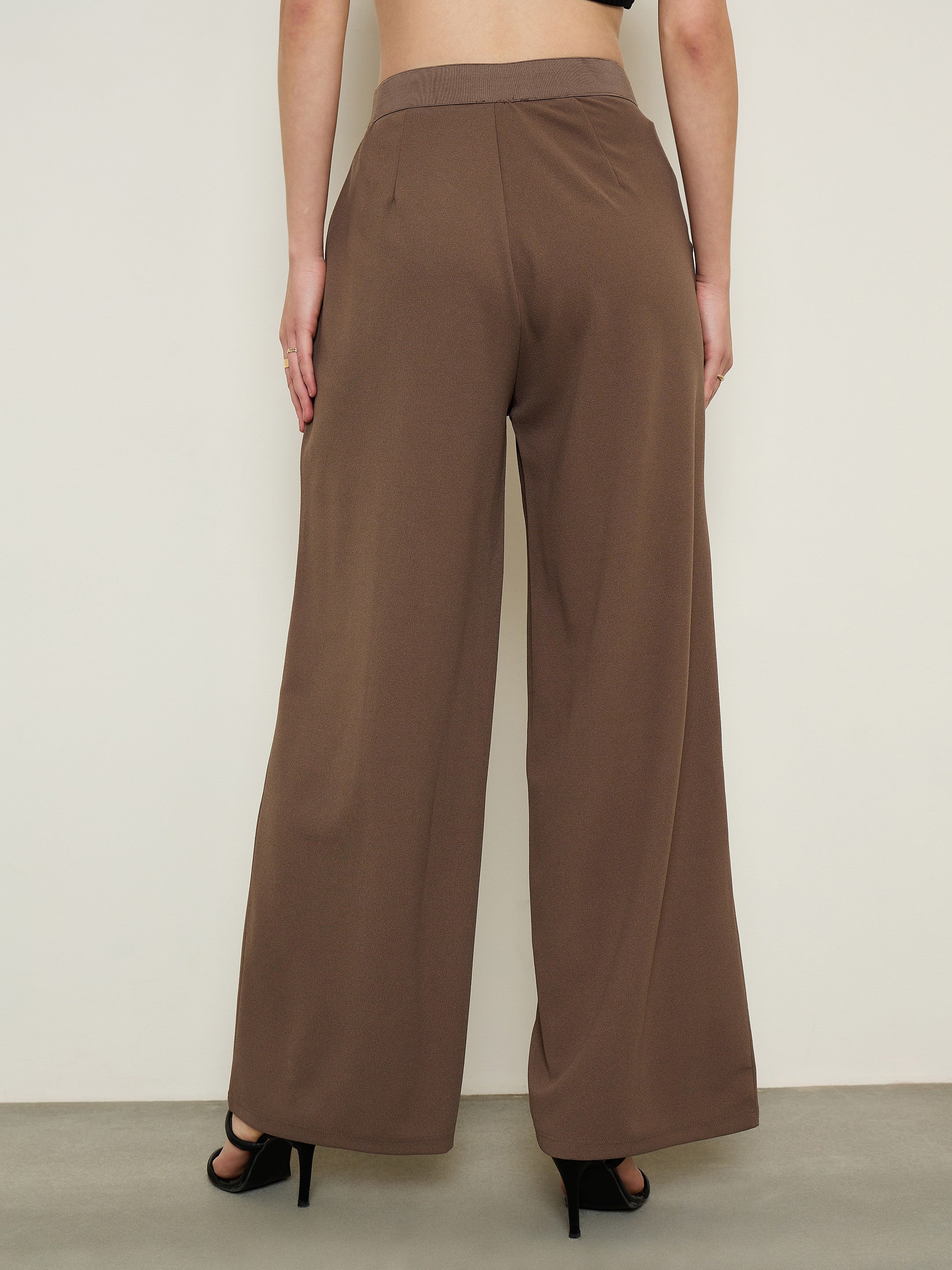 Brown Elasticated Waist Straight Fit Korean Pants SASSAFRAS BASICS