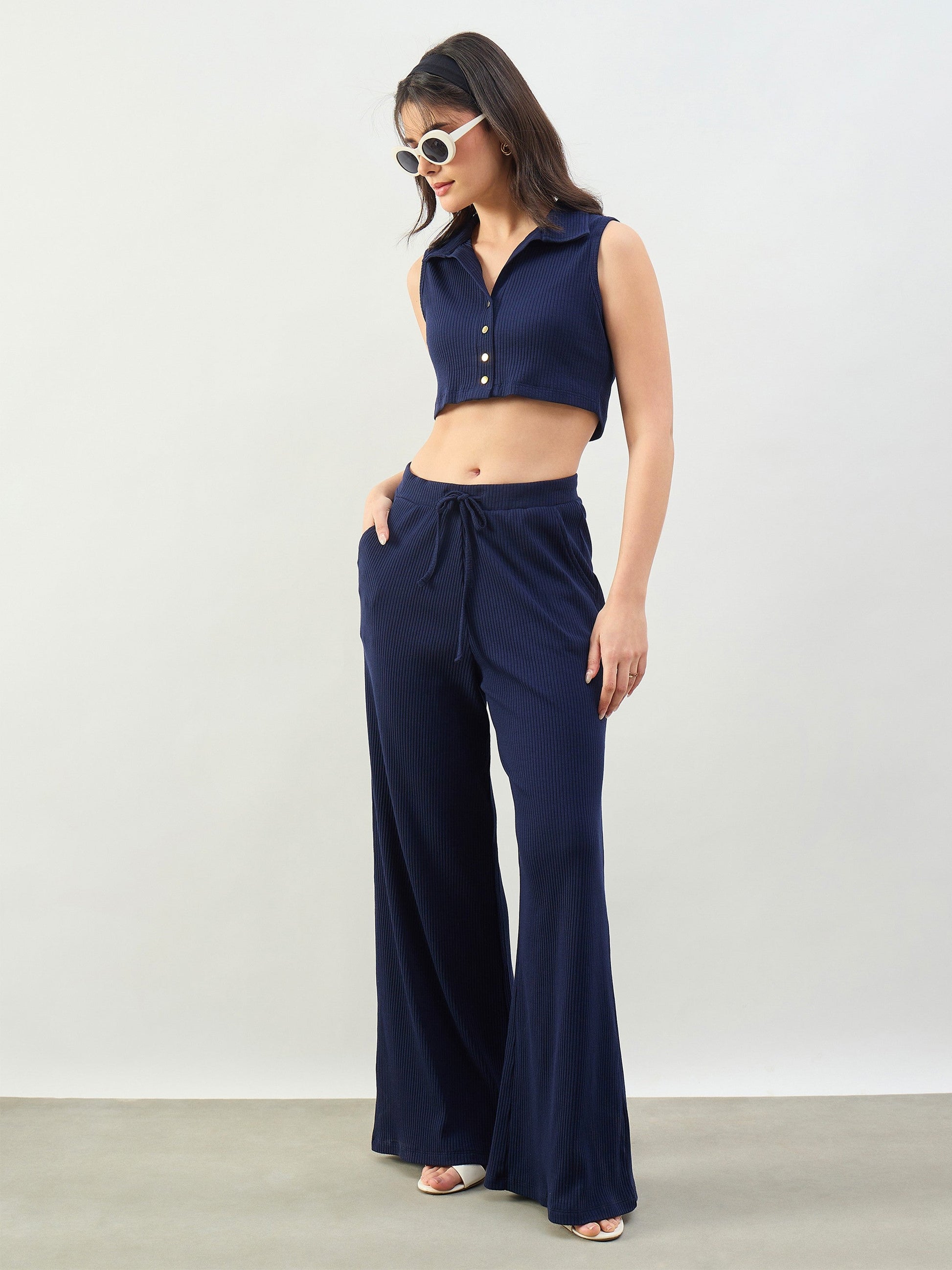 Navy Rib Drawstring Pants SASSAFRAS BASICS