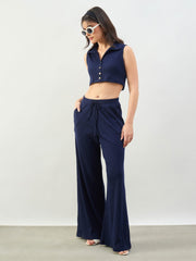 Navy Rib Drawstring Pants SASSAFRAS BASICS