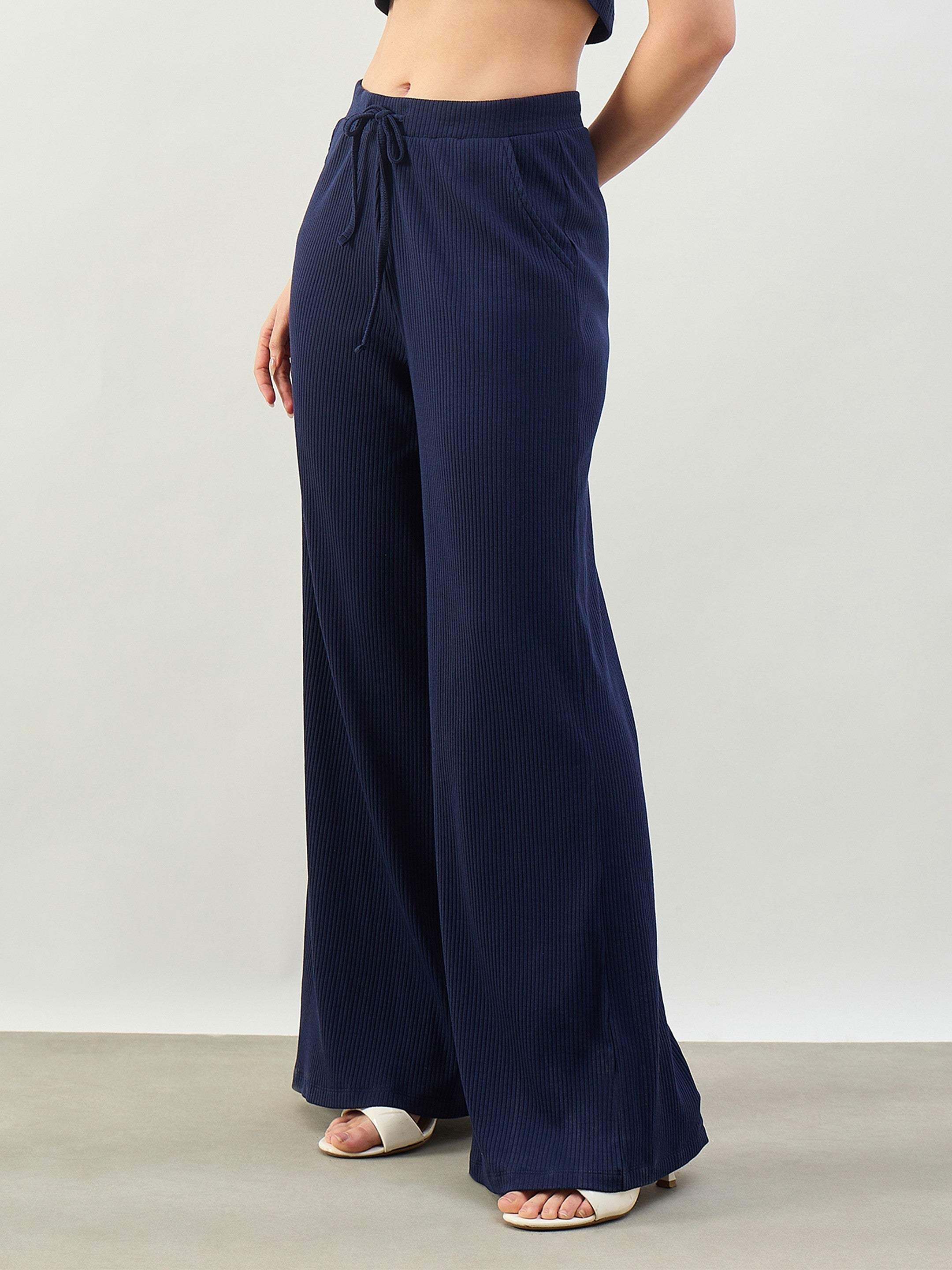 Navy Rib Drawstring Pants SASSAFRAS BASICS