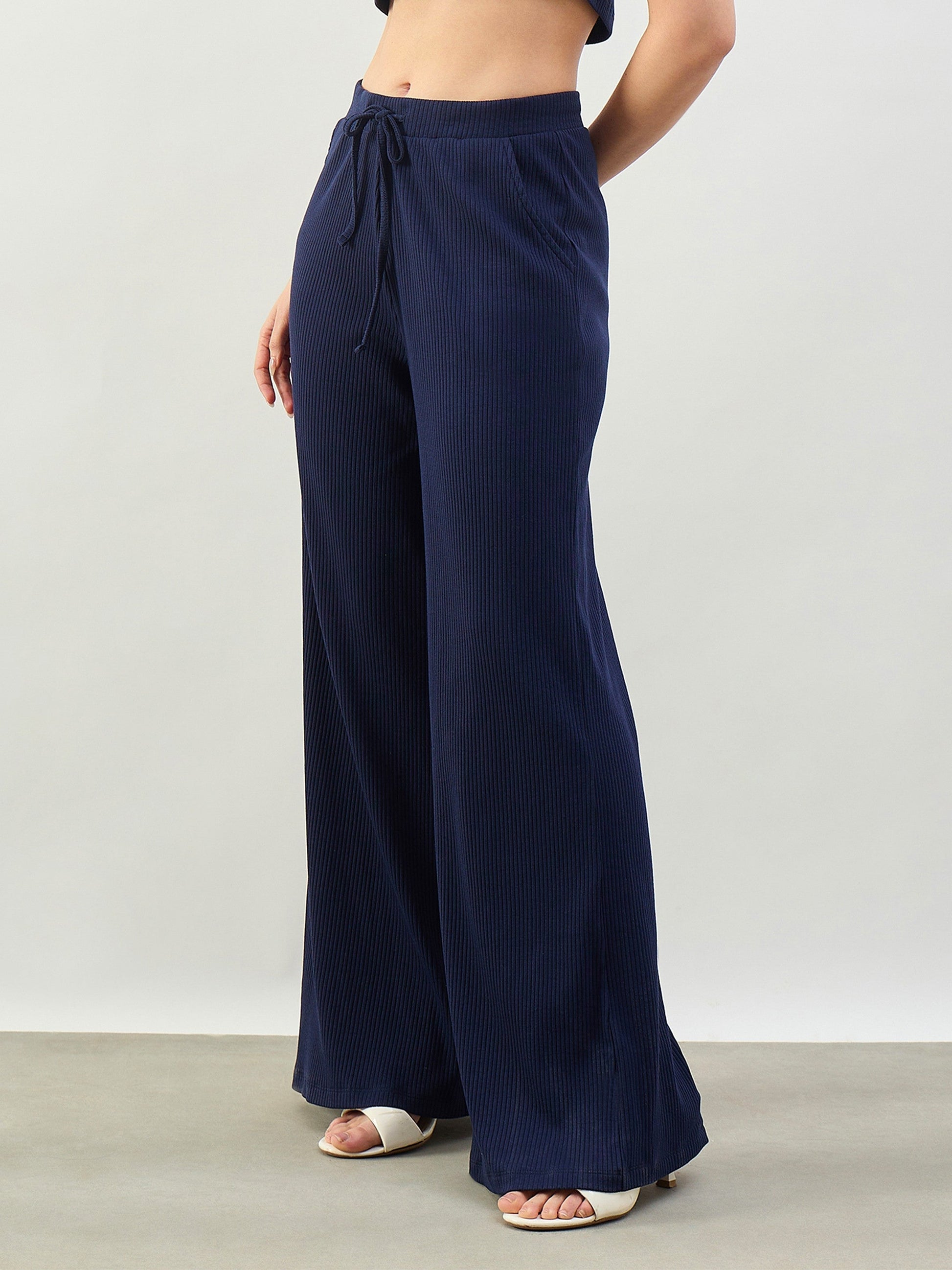 Navy Rib Drawstring Pants SASSAFRAS BASICS
