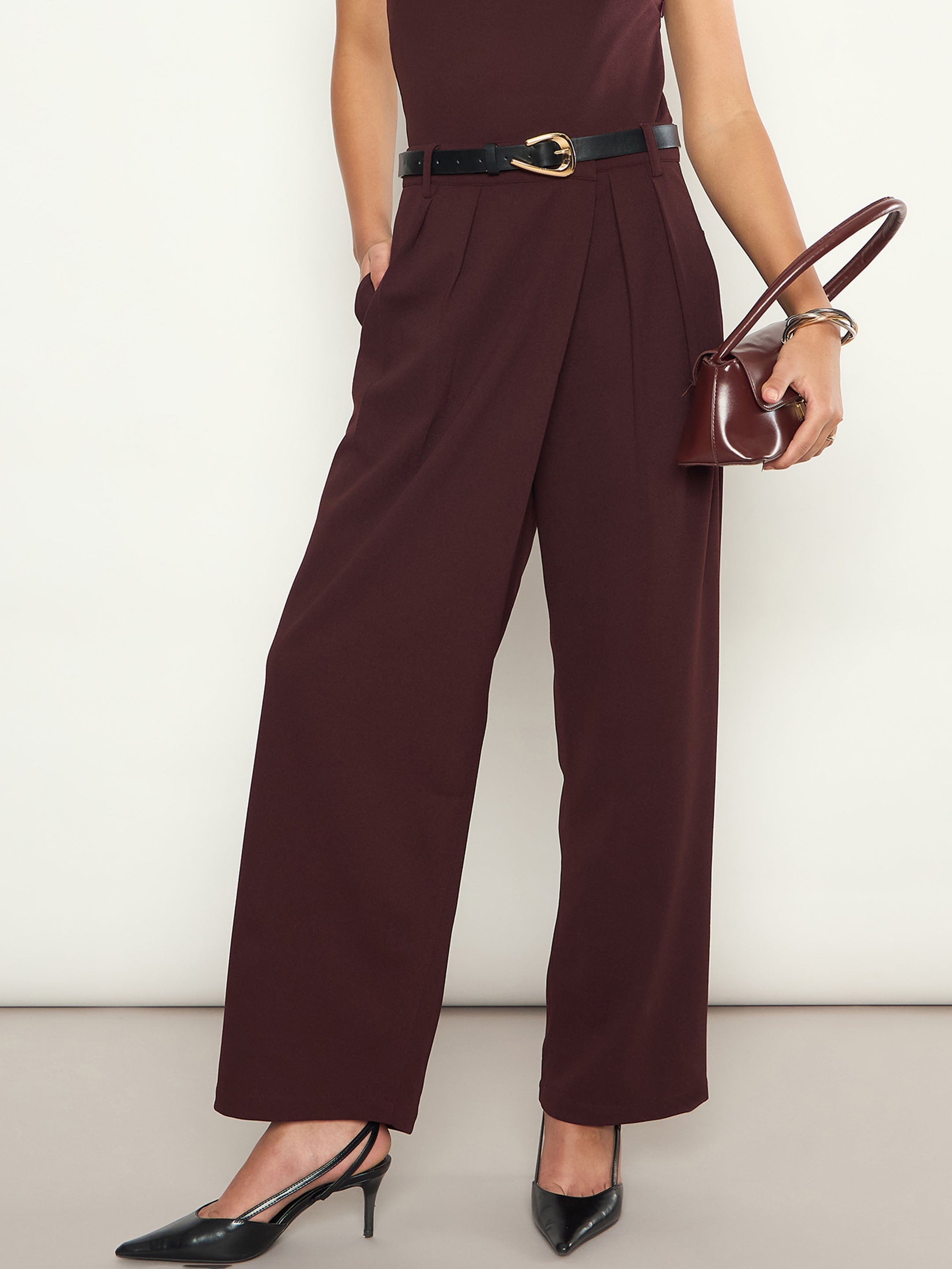 Burgundy Wrap Straight Pants SASSAFRAS