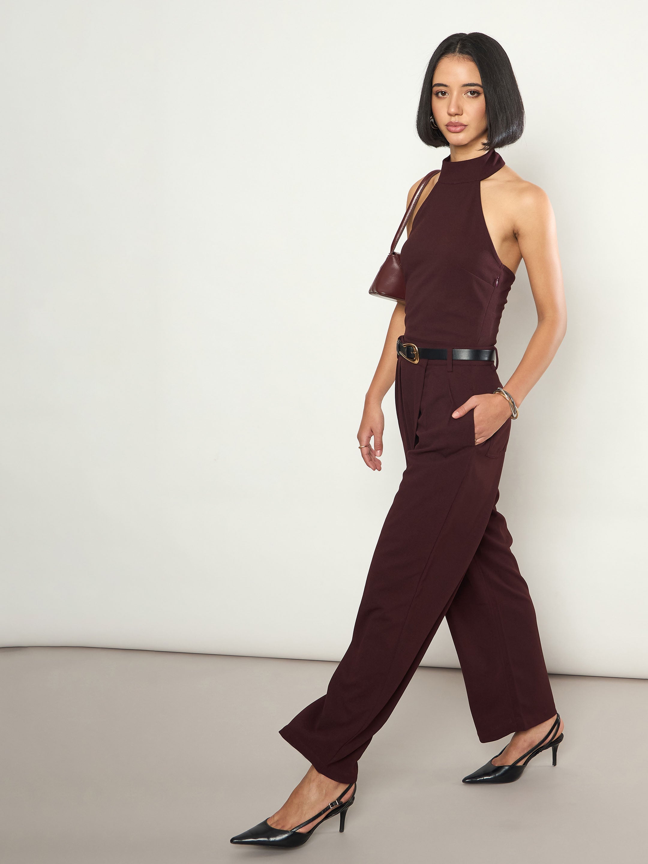 Burgundy Wrap Straight Pants SASSAFRAS