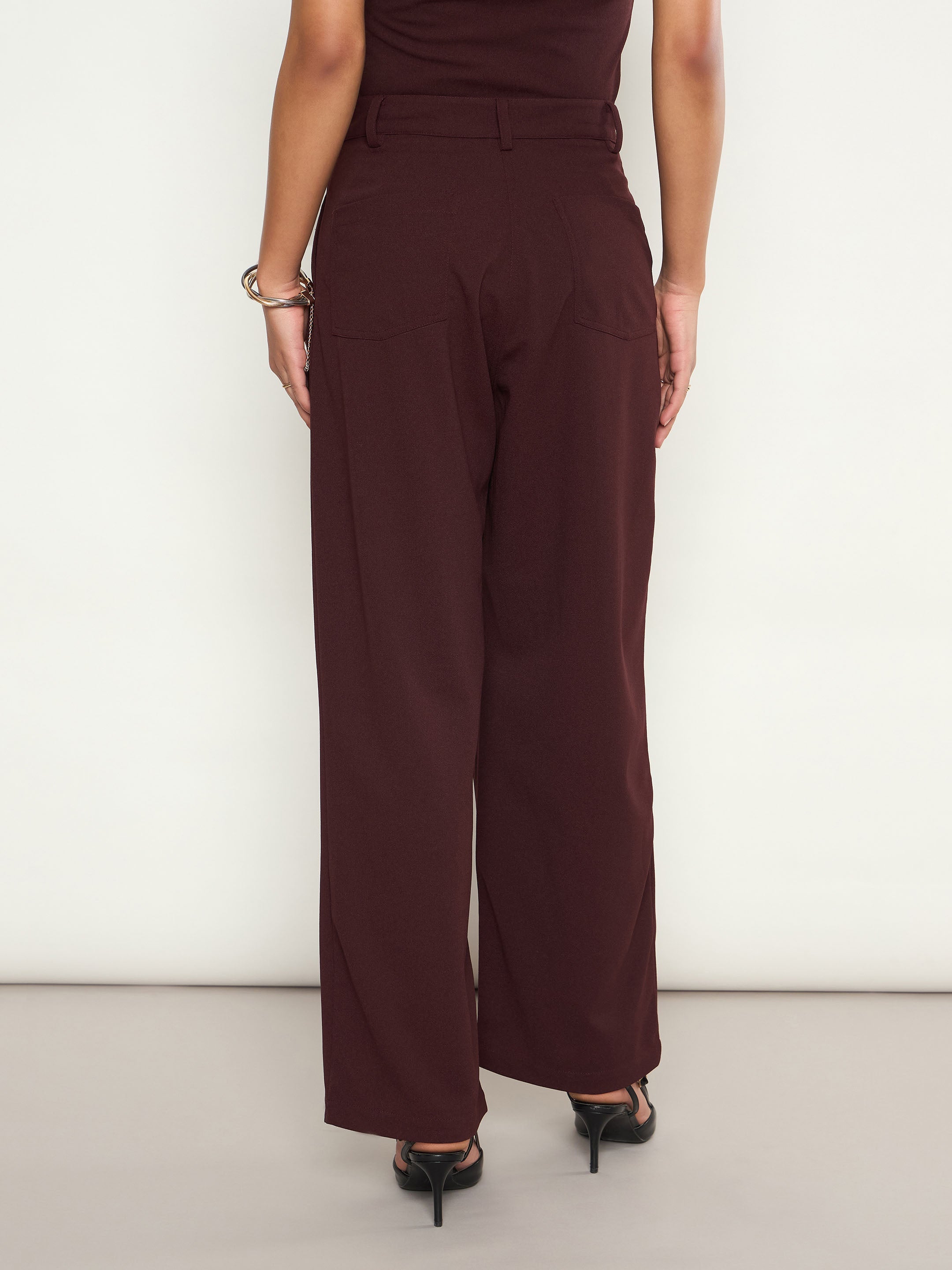 Burgundy Wrap Straight Pants SASSAFRAS
