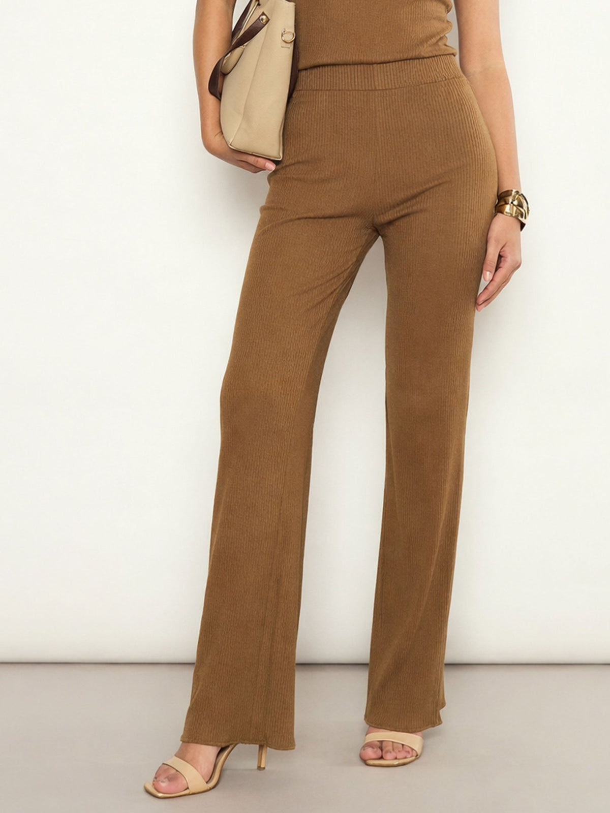 Tan Rib Elasticated Track Pants SASSAFRAS 