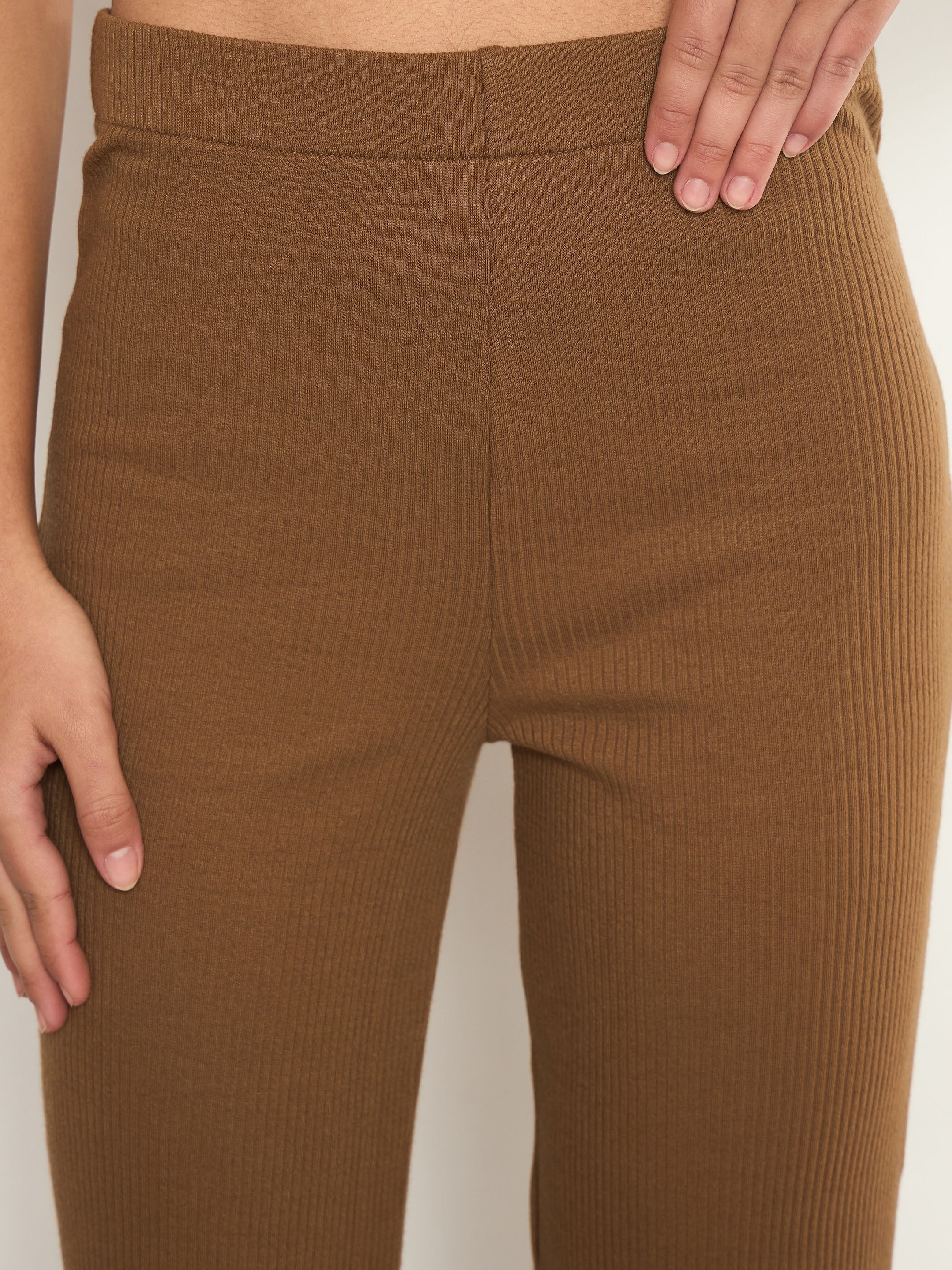 Tan Rib Elasticated Track Pants SASSAFRAS 