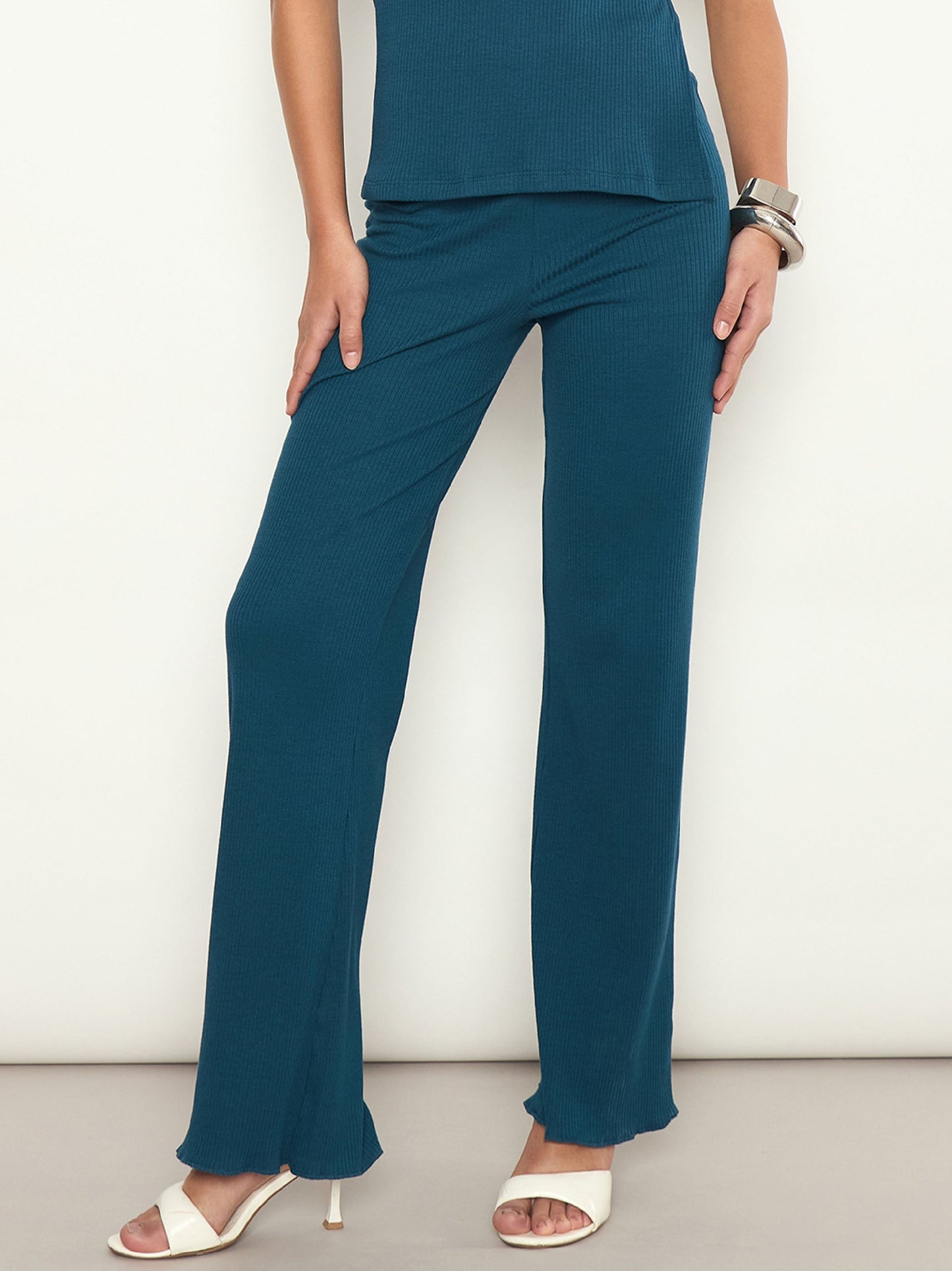 Teal Rib Elasticated Track Pants SASSAFRAS 