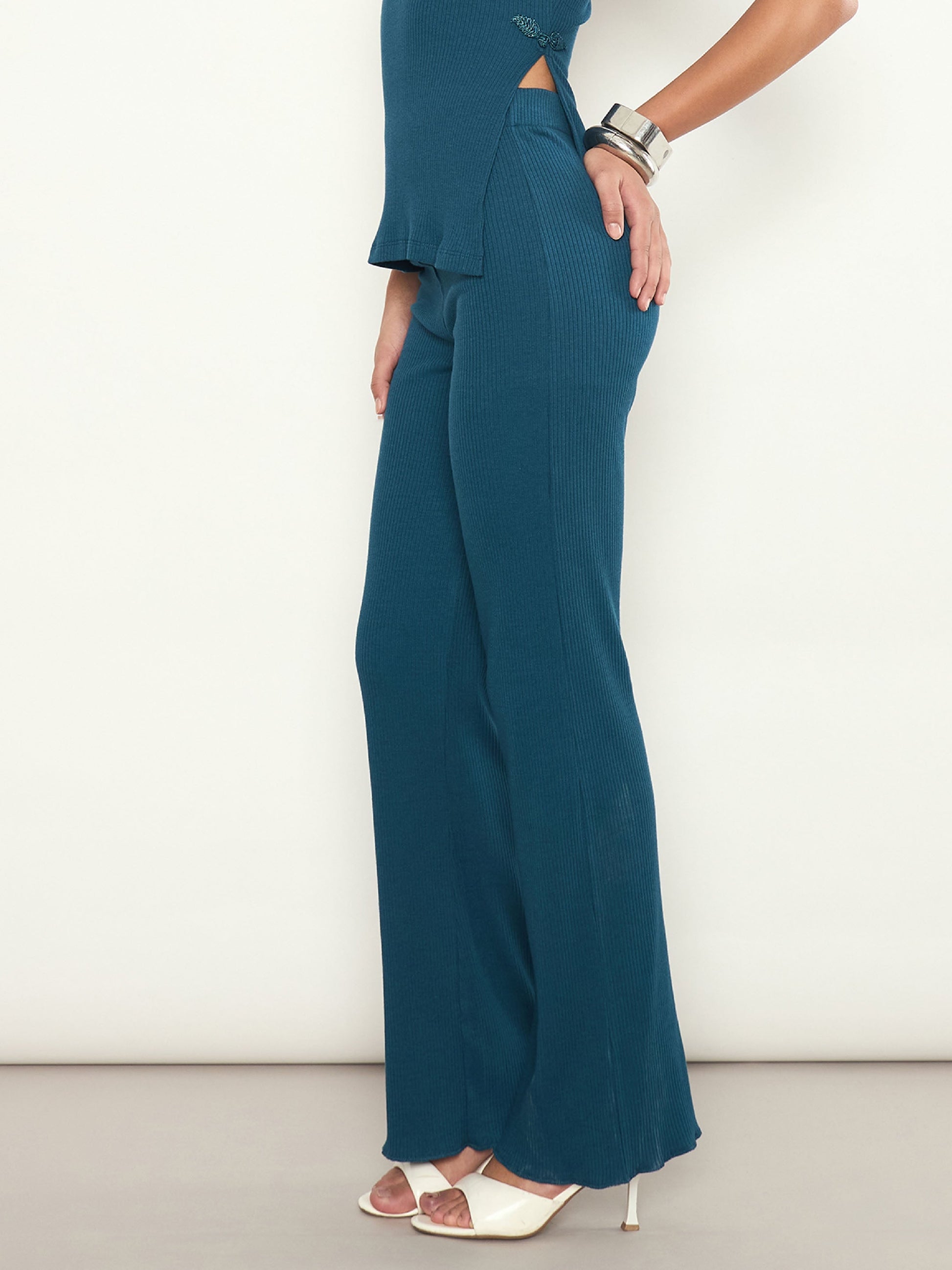 Teal Rib Elasticated Track Pants SASSAFRAS 