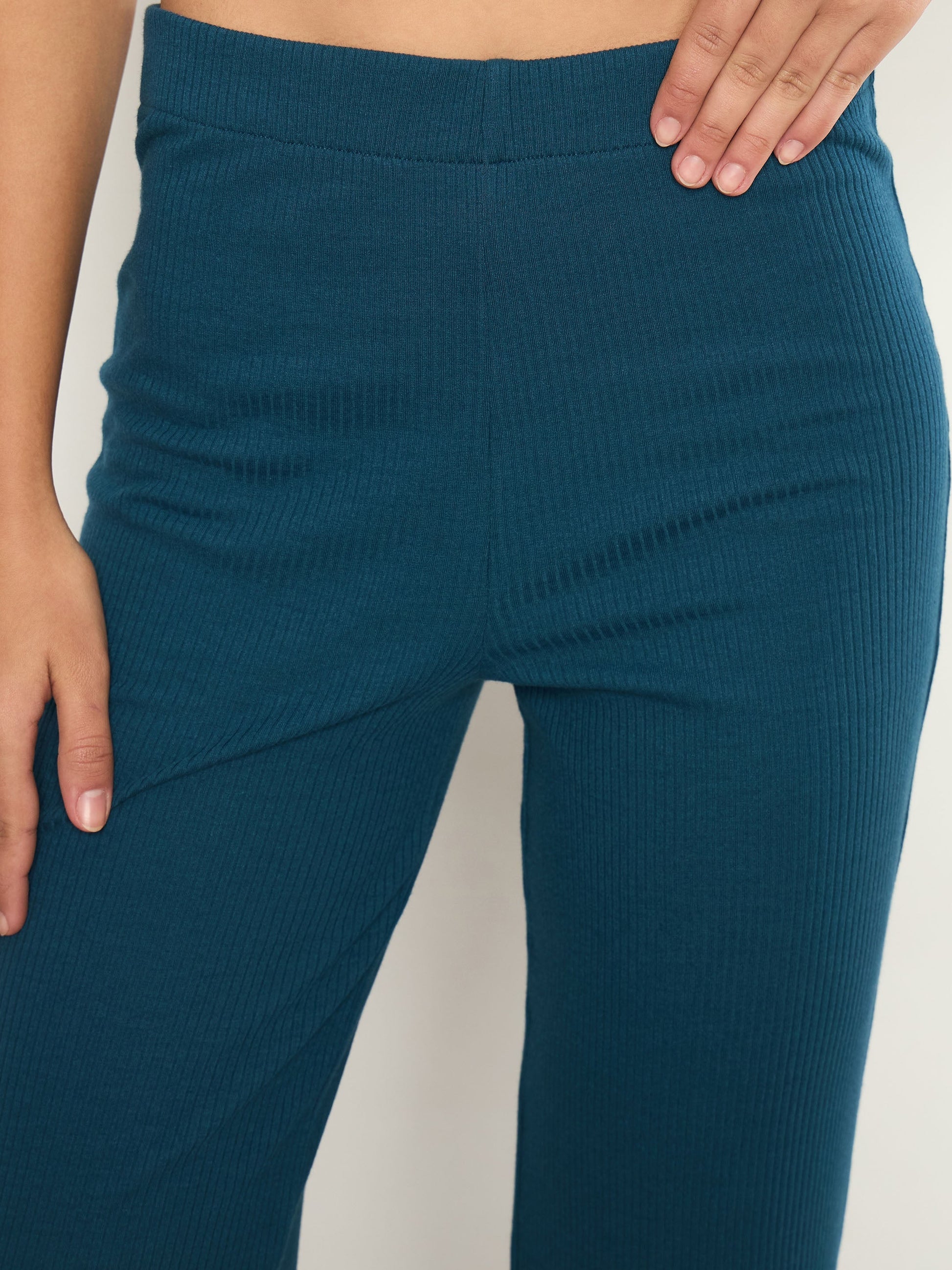 Teal Rib Elasticated Track Pants SASSAFRAS 
